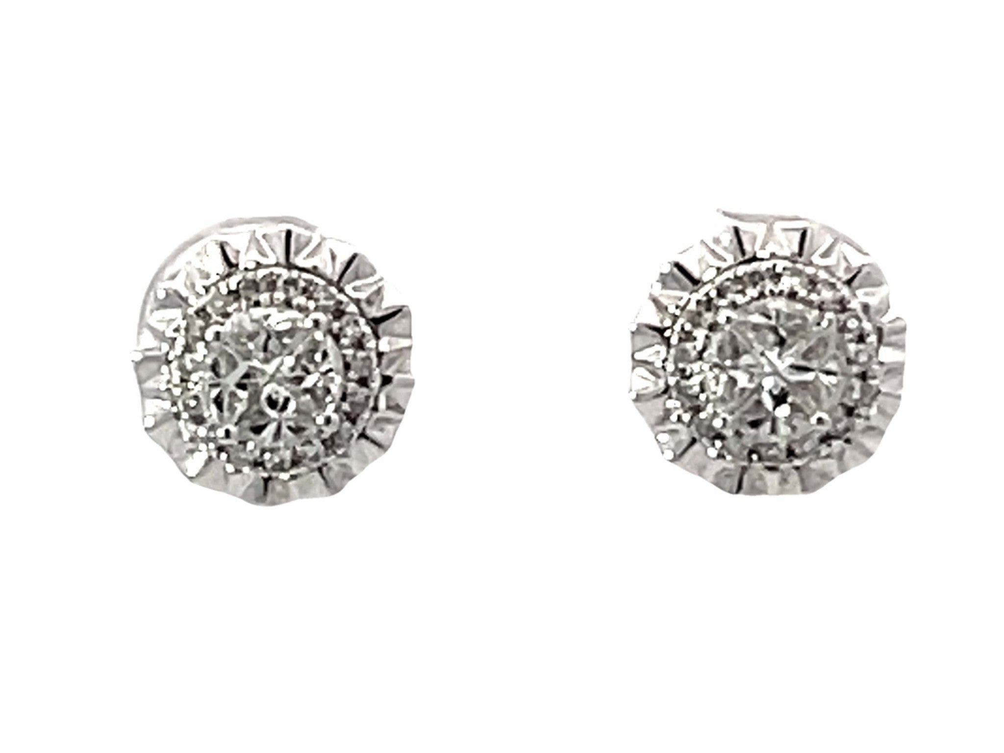 Fluted Halo Piecut Diamond Diamond Halo Stud Earrings 18k White Gold