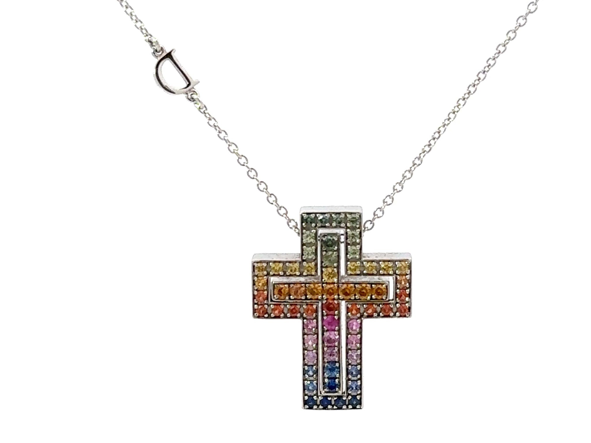 Damiani Belle Epoque Rainbow Sapphire 18K White Gold Necklace