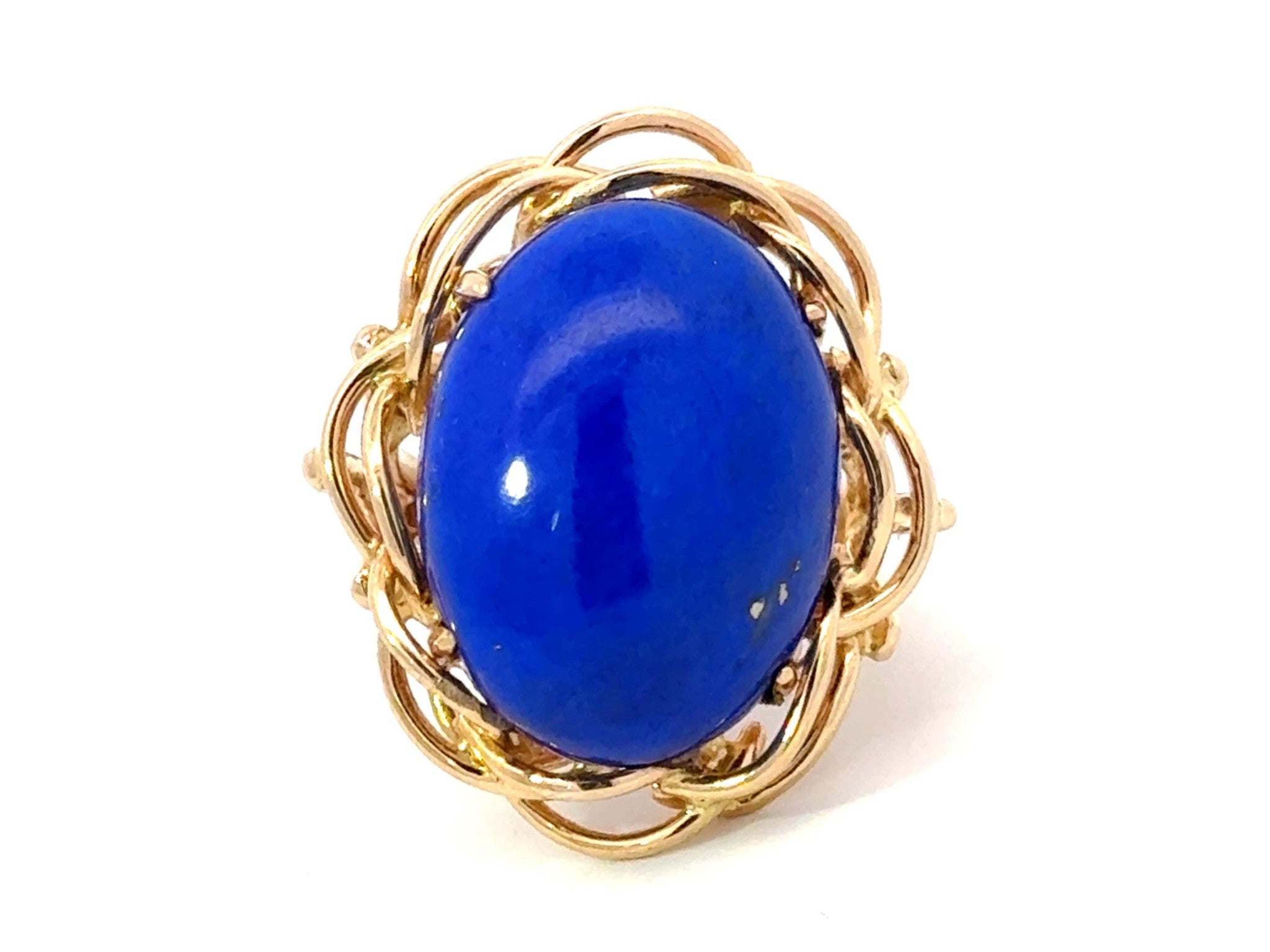 Large Oval Lapis Lazul Cocktail Ring 14k Yellow Gold