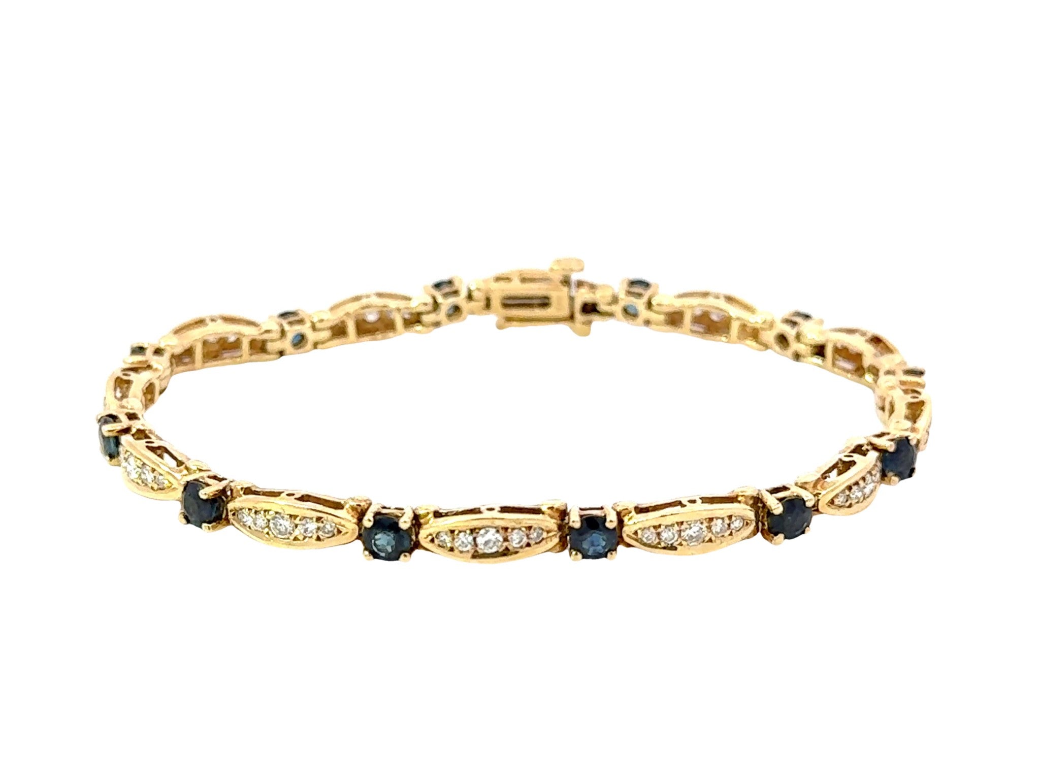 14k Yellow Gold Diamond and Sapphire Tennis Bracelet