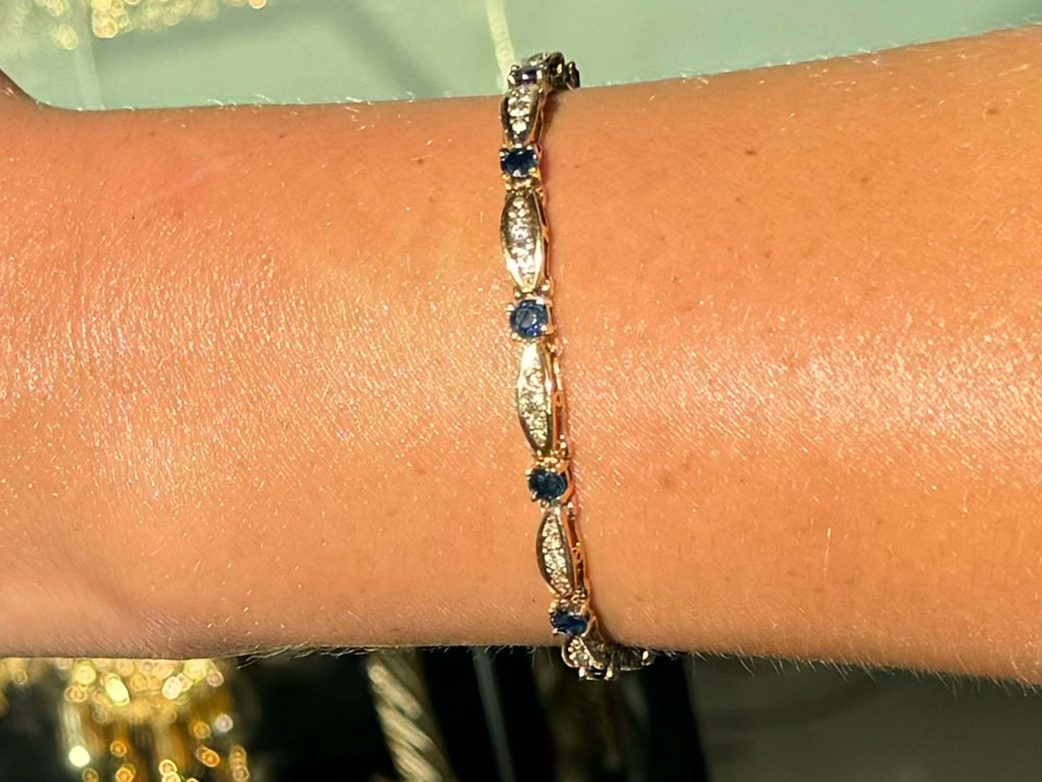 14k Yellow Gold Diamond and Sapphire Tennis Bracelet