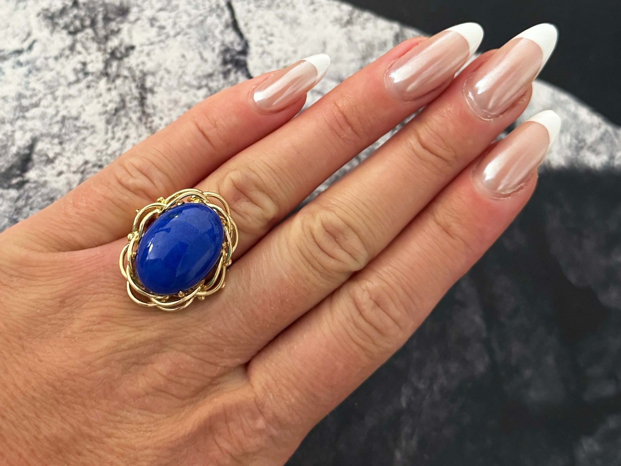 Large Oval Lapis Lazul Cocktail Ring 14k Yellow Gold