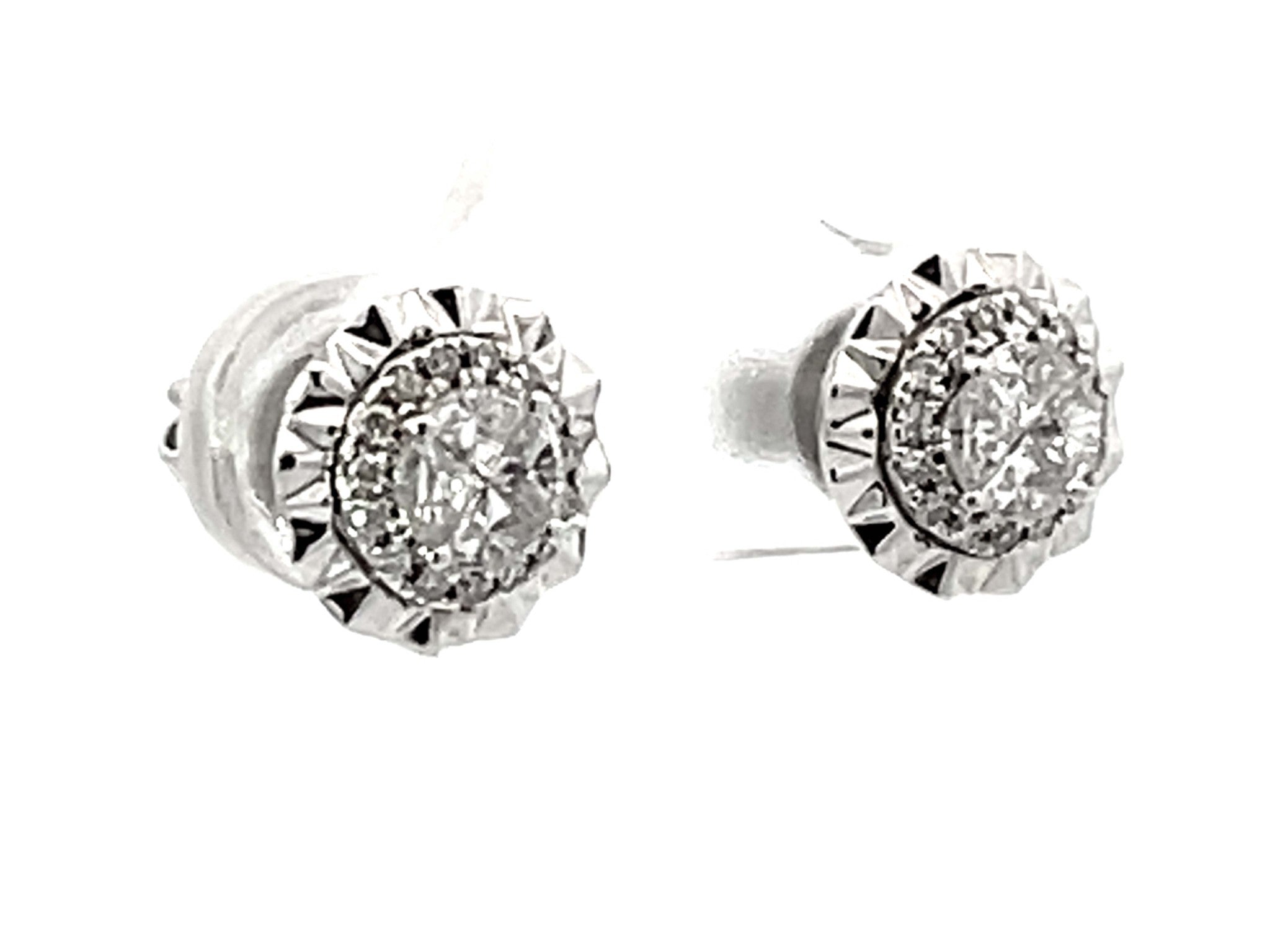 Fluted Halo Piecut Diamond Diamond Halo Stud Earrings 18k White Gold