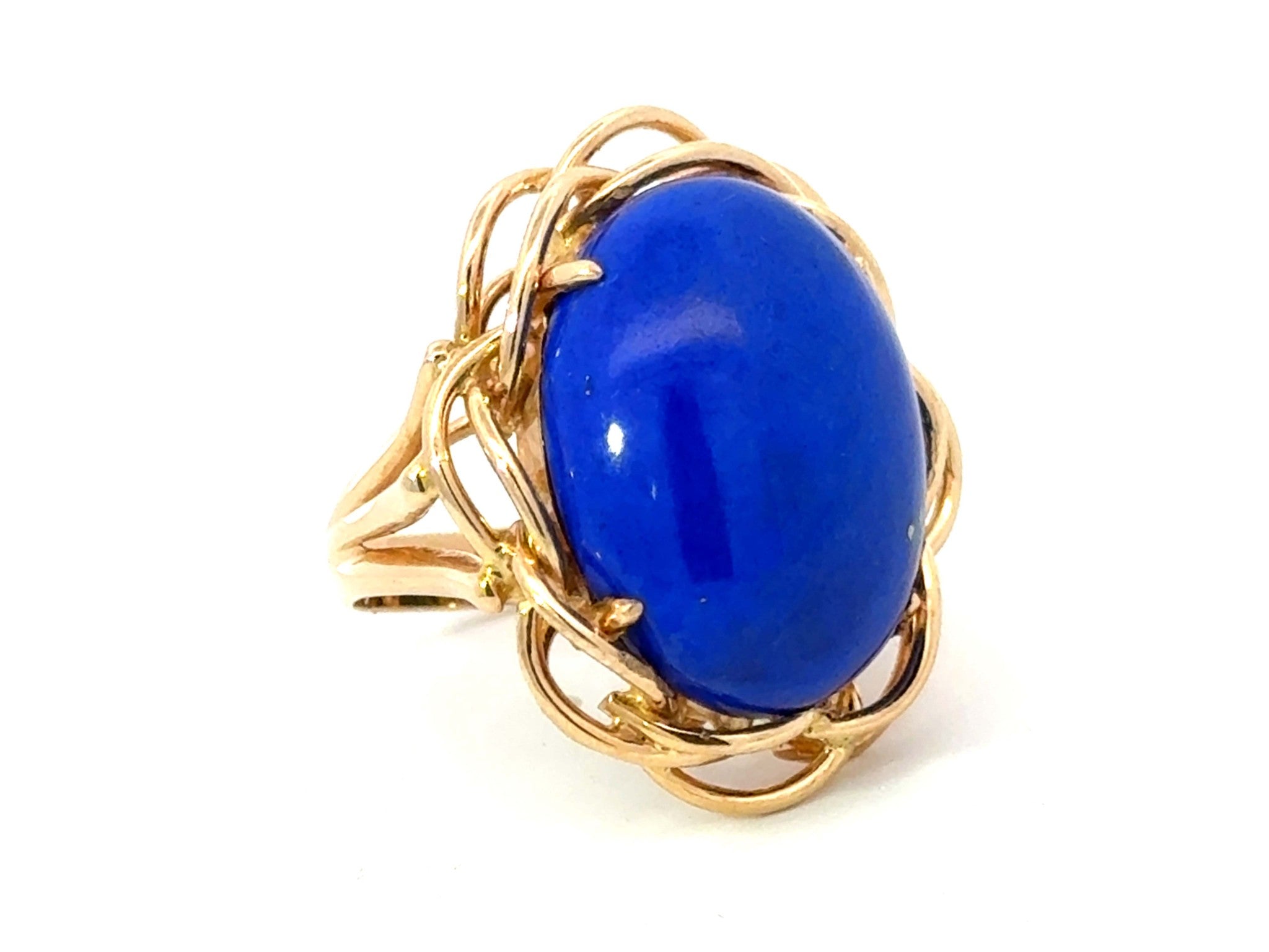 Large Oval Lapis Lazul Cocktail Ring 14k Yellow Gold