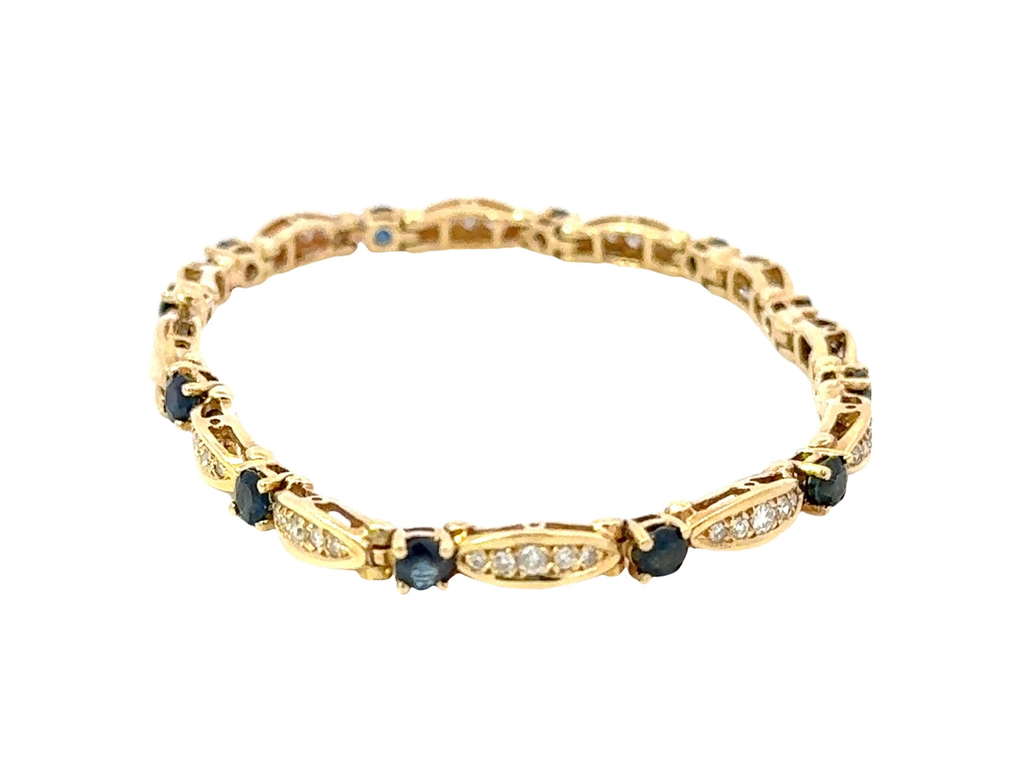 14k Yellow Gold Diamond and Sapphire Tennis Bracelet