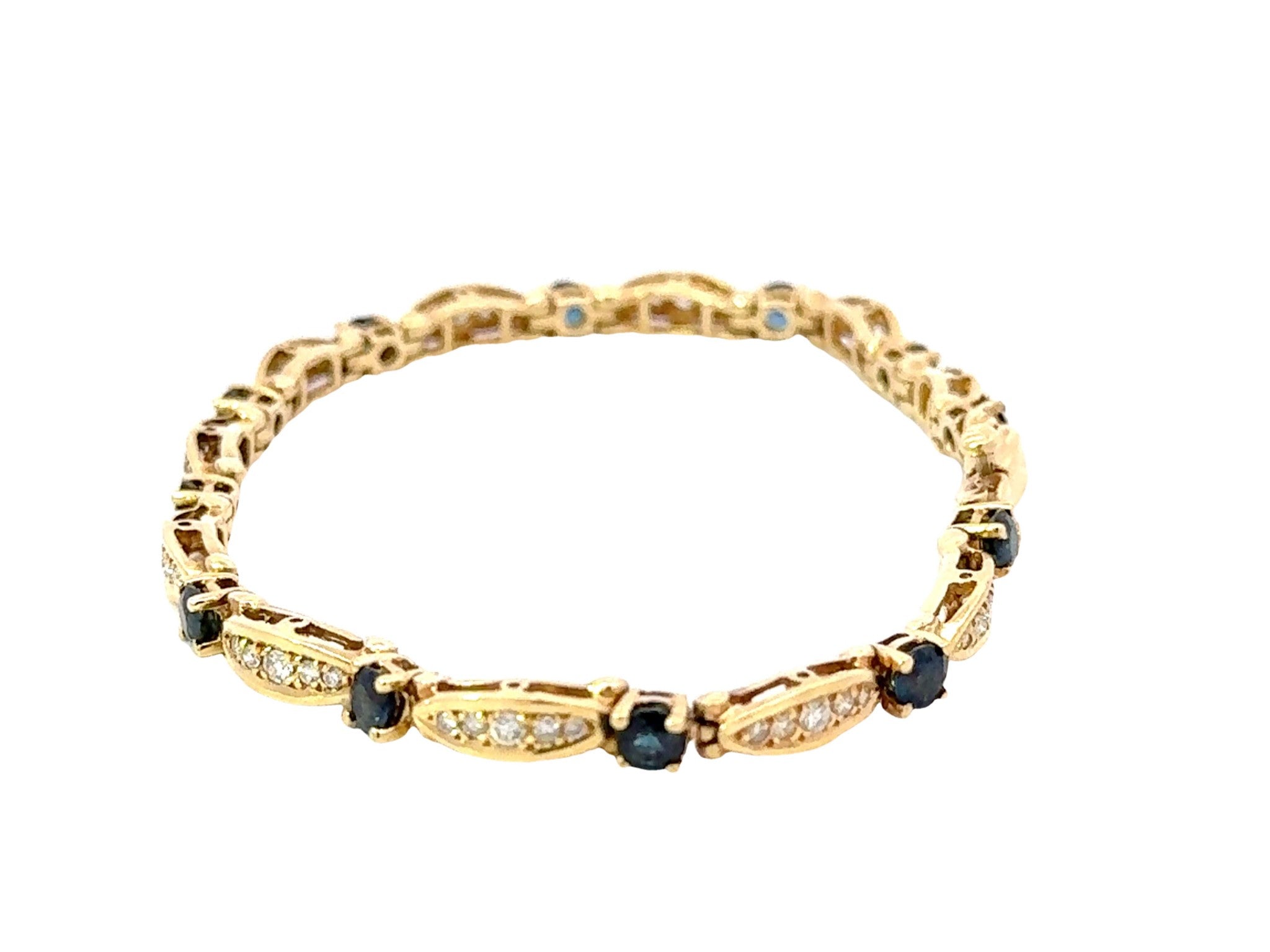 14k Yellow Gold Diamond and Sapphire Tennis Bracelet