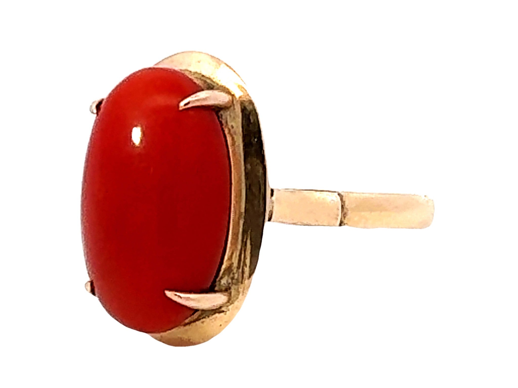 Vintage Oval Aka Coral Ring 14k Yellow Gold