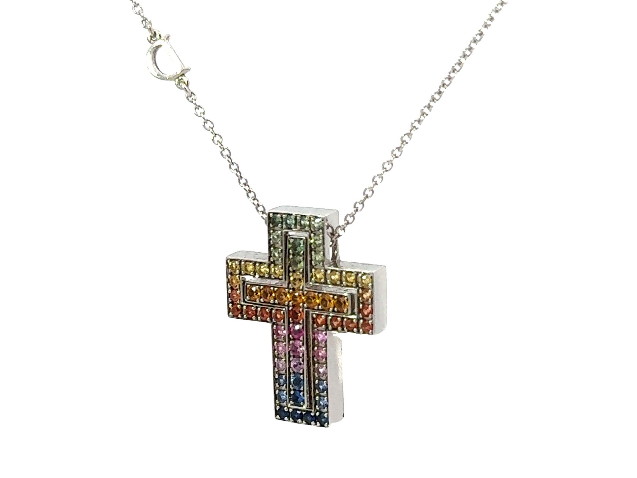 Damiani Belle Epoque Rainbow Sapphire 18K White Gold Necklace