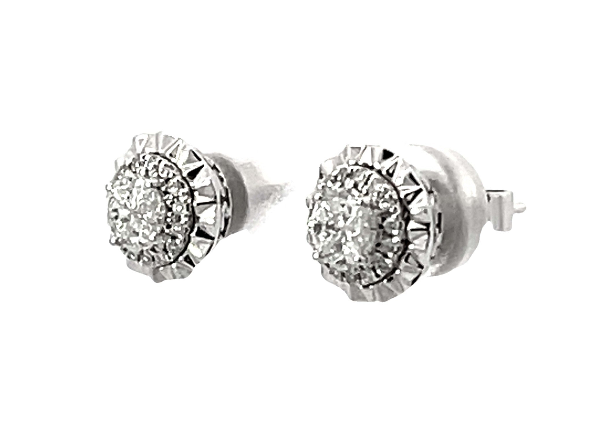 Fluted Halo Piecut Diamond Diamond Halo Stud Earrings 18k White Gold