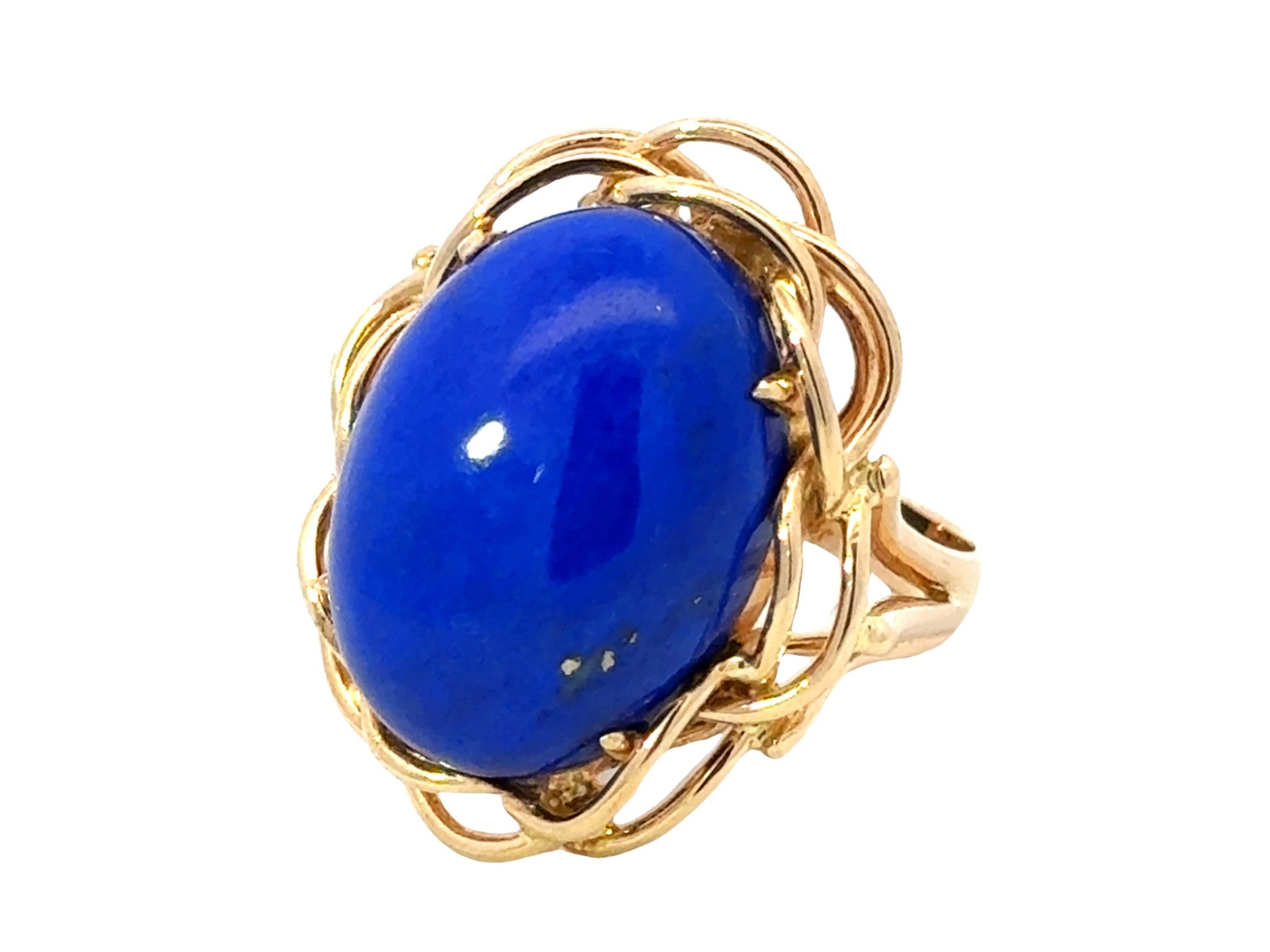 Large Oval Lapis Lazul Cocktail Ring 14k Yellow Gold