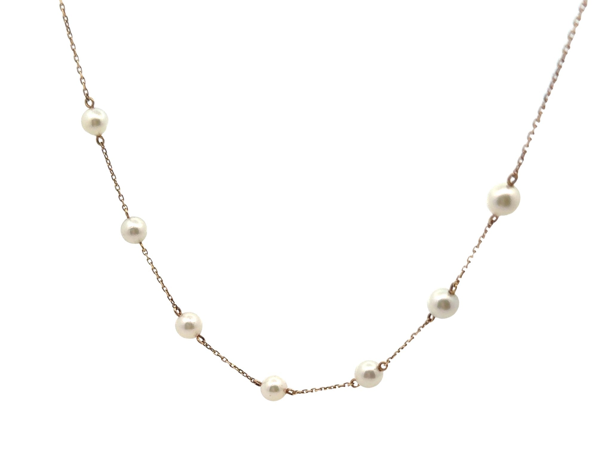 7 Pearl Chain Necklace 18K Yellow Gold