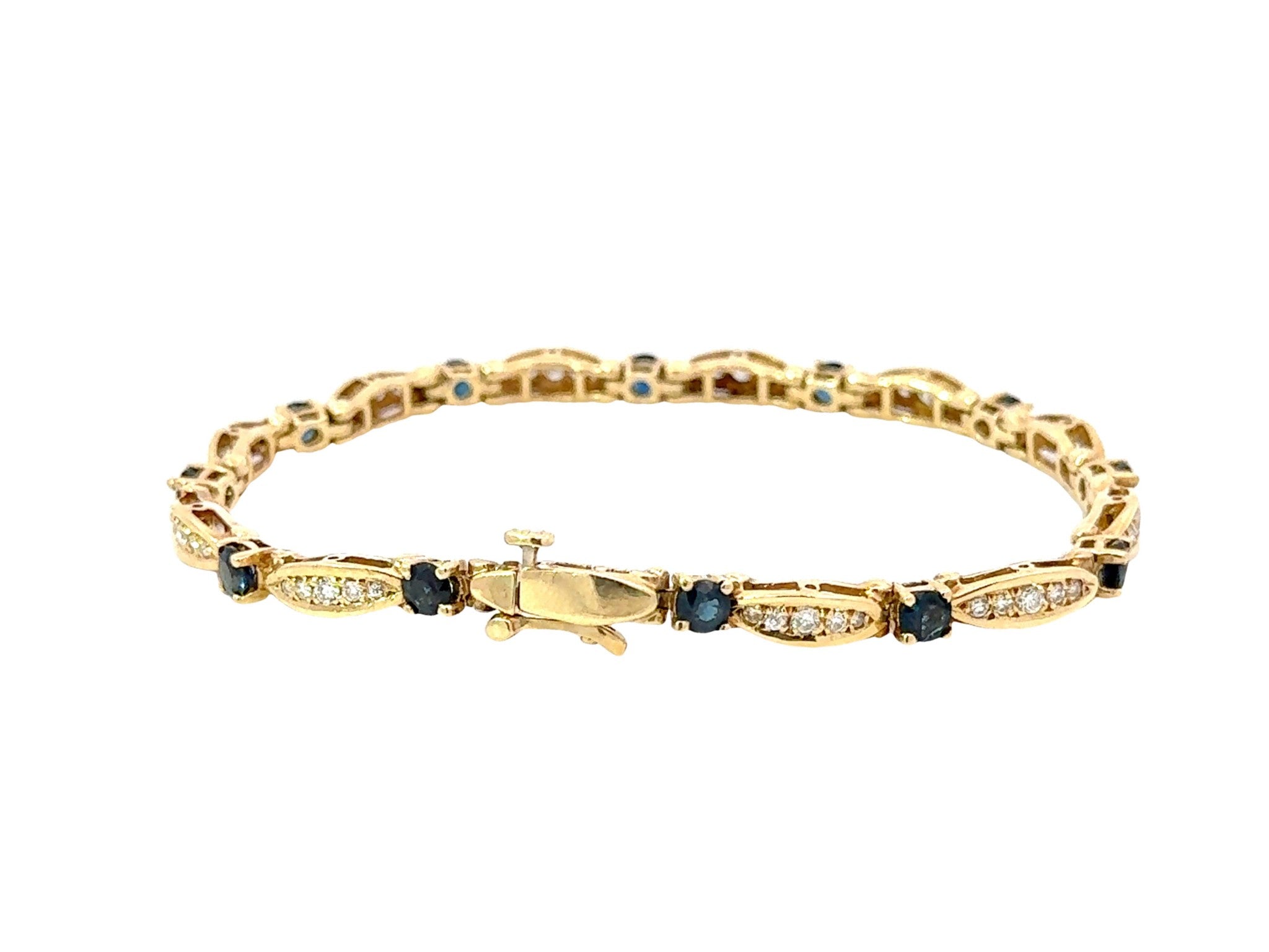 14k Yellow Gold Diamond and Sapphire Tennis Bracelet