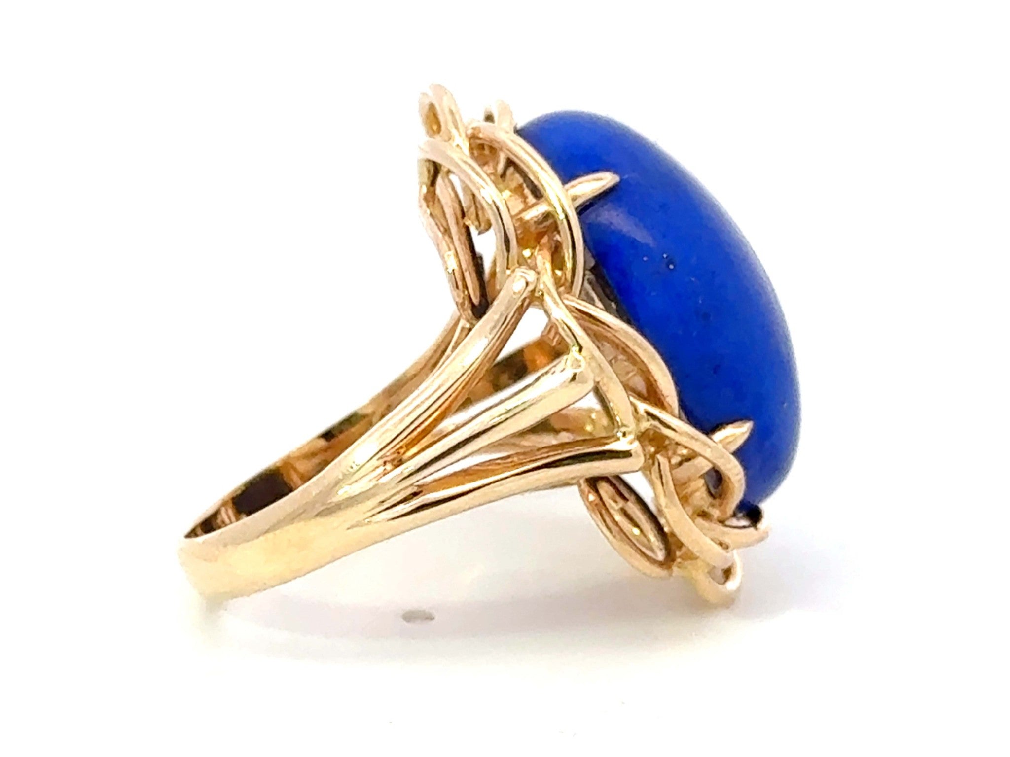 Large Oval Lapis Lazul Cocktail Ring 14k Yellow Gold