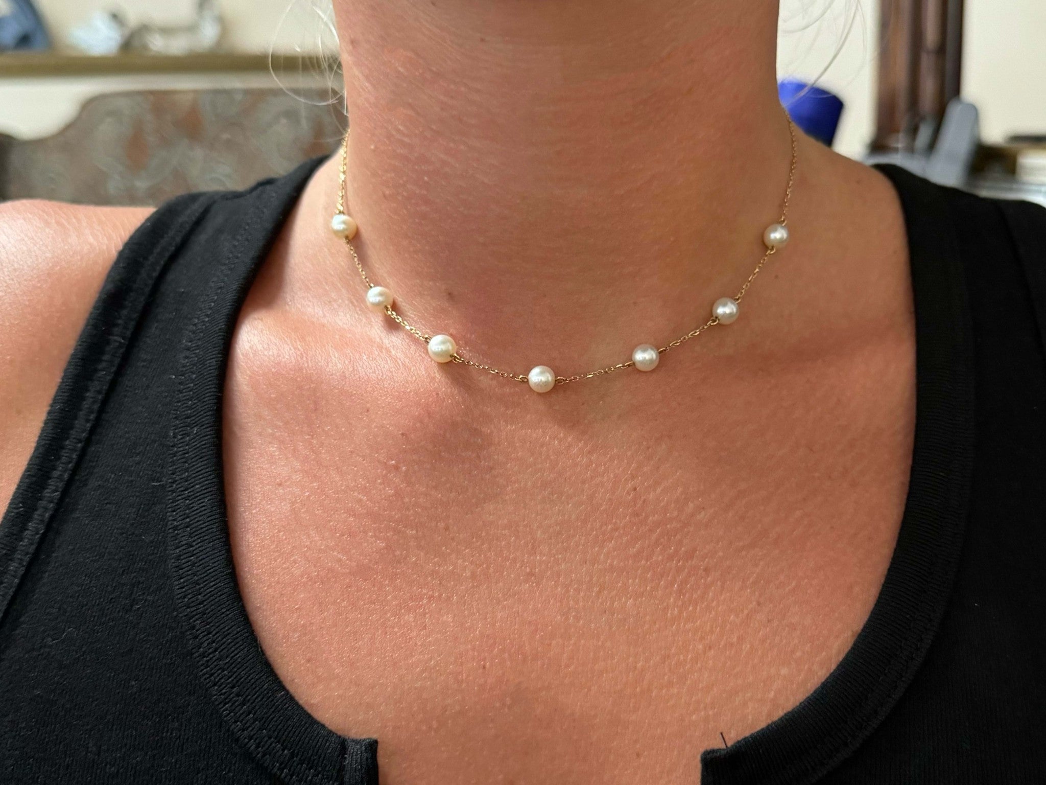 7 Pearl Chain Necklace 18K Yellow Gold