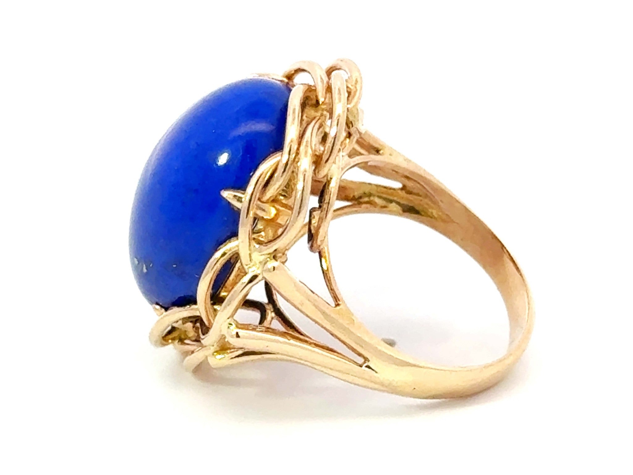 Large Oval Lapis Lazul Cocktail Ring 14k Yellow Gold