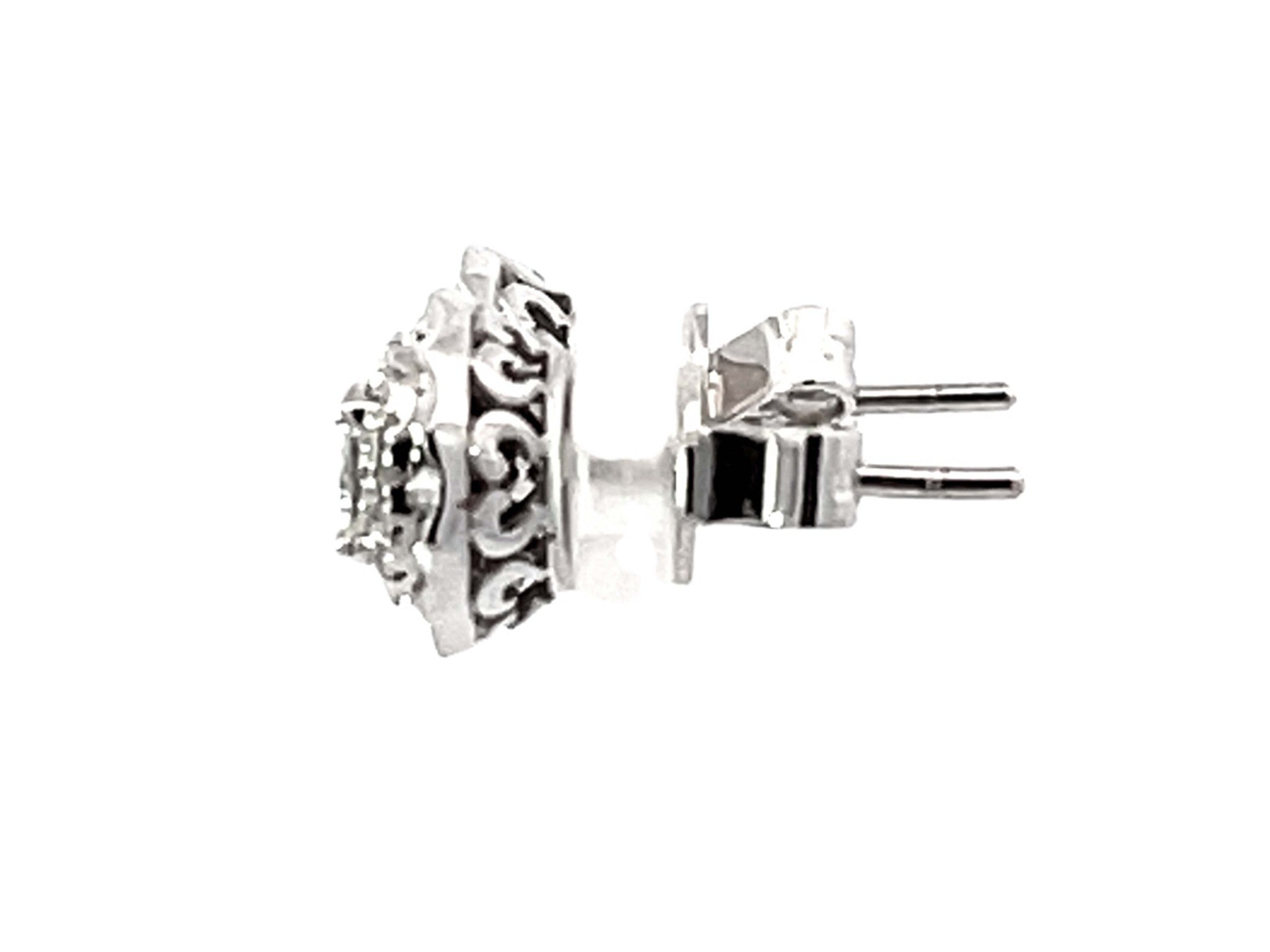 Fluted Halo Piecut Diamond Diamond Halo Stud Earrings 18k White Gold