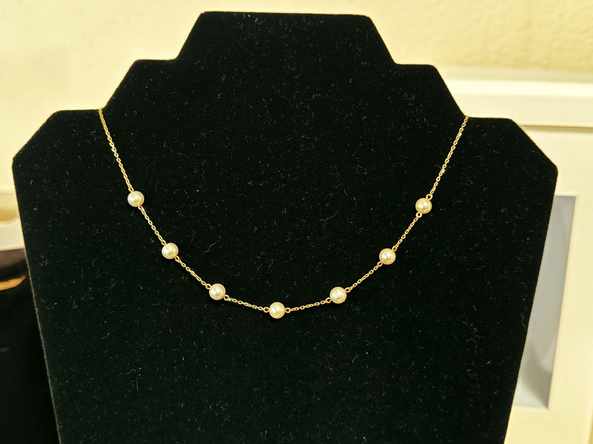 7 Pearl Chain Necklace 18K Yellow Gold