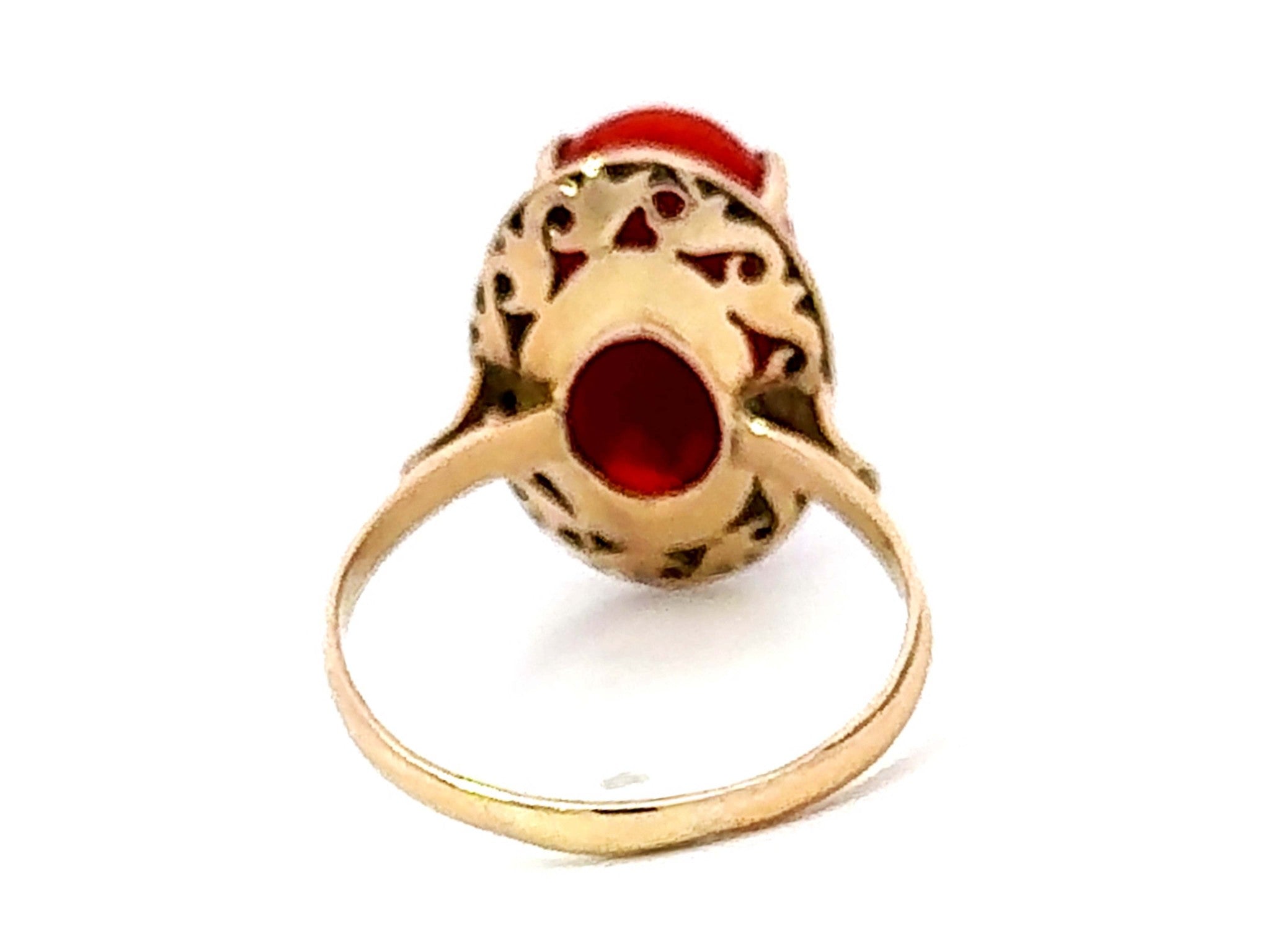 Vintage Oval Aka Coral Ring 14k Yellow Gold