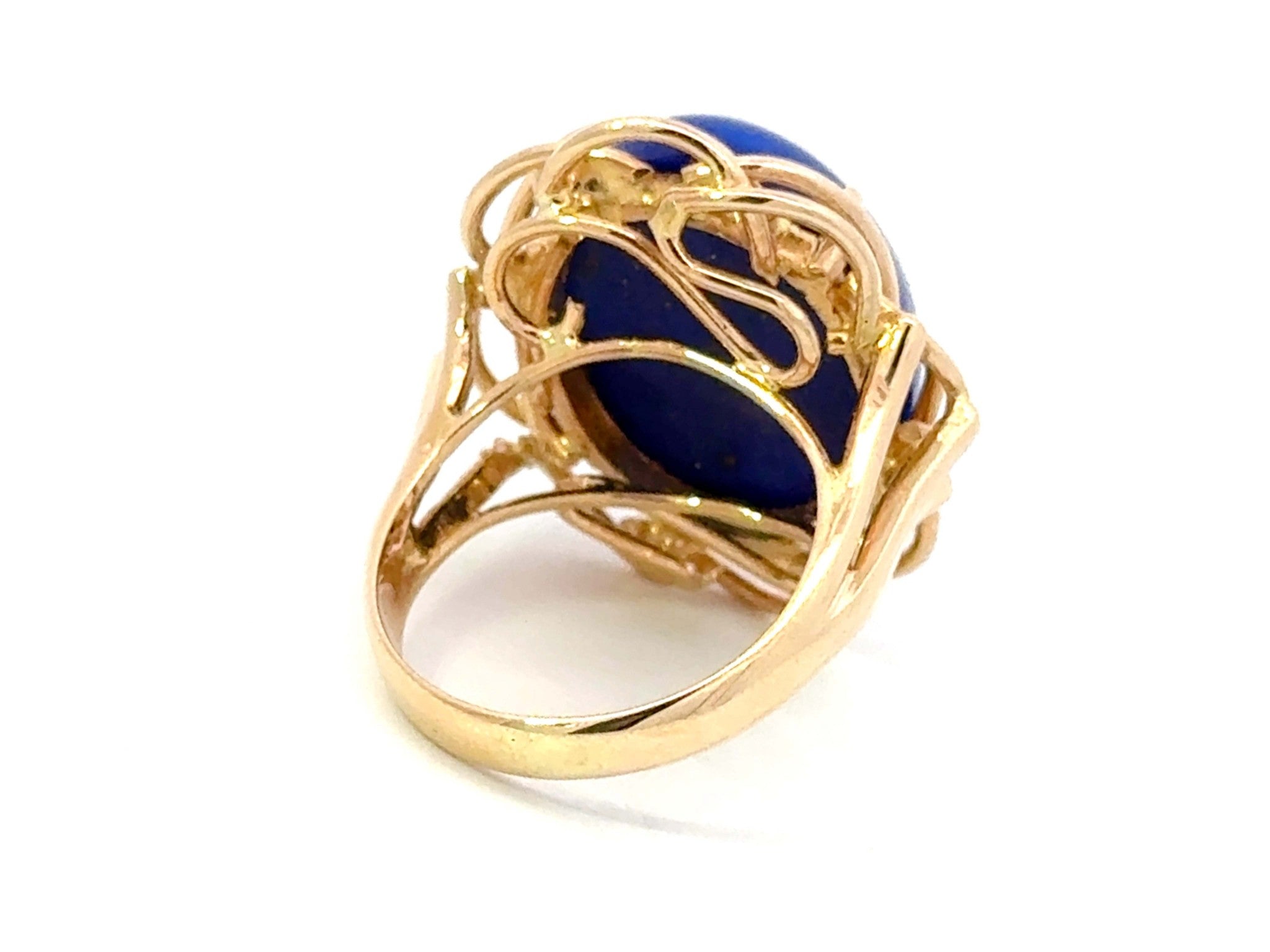 Large Oval Lapis Lazul Cocktail Ring 14k Yellow Gold