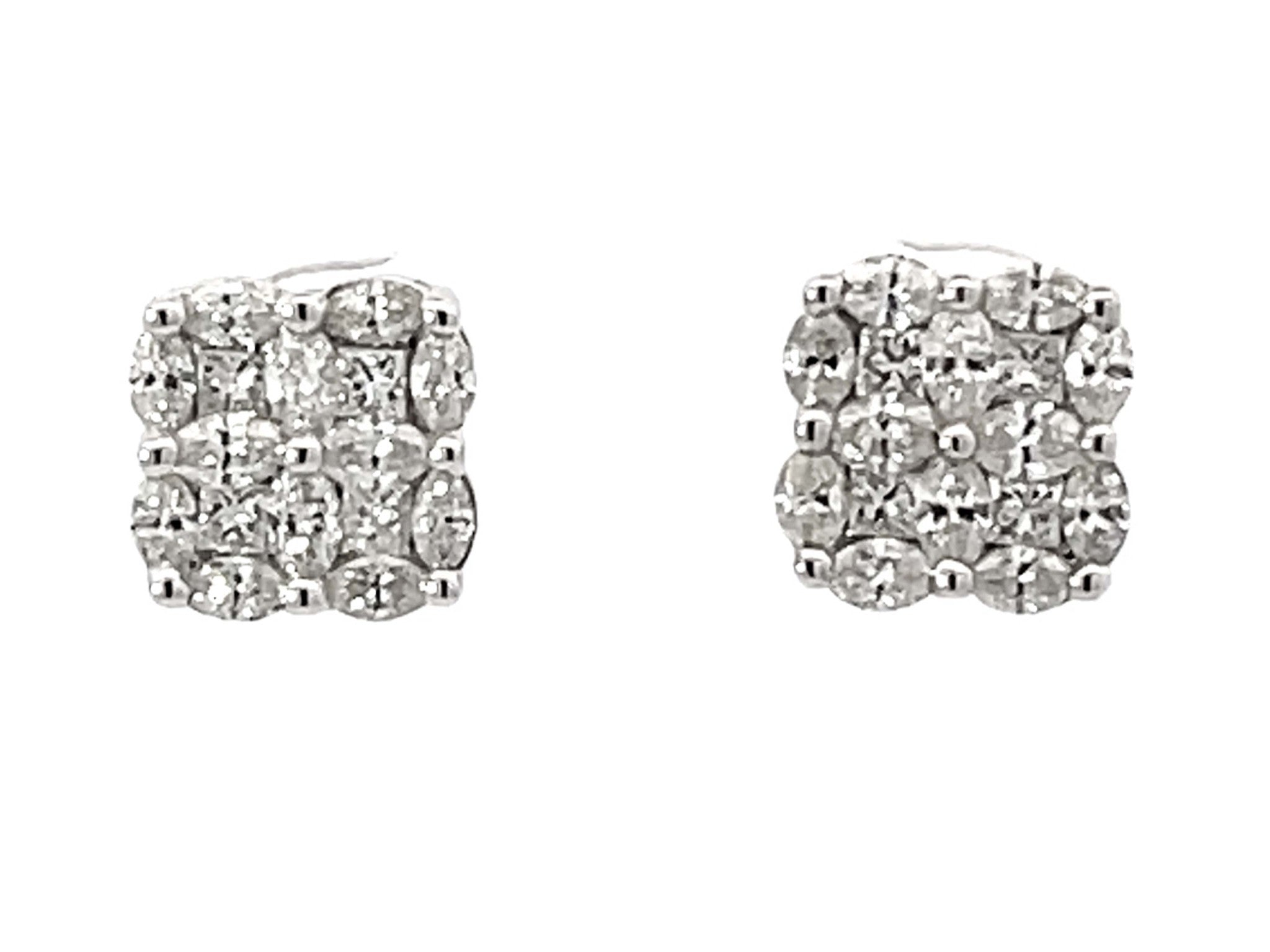 Marquise and Princess Cut Diamond Stud Earrings 18k White Gold