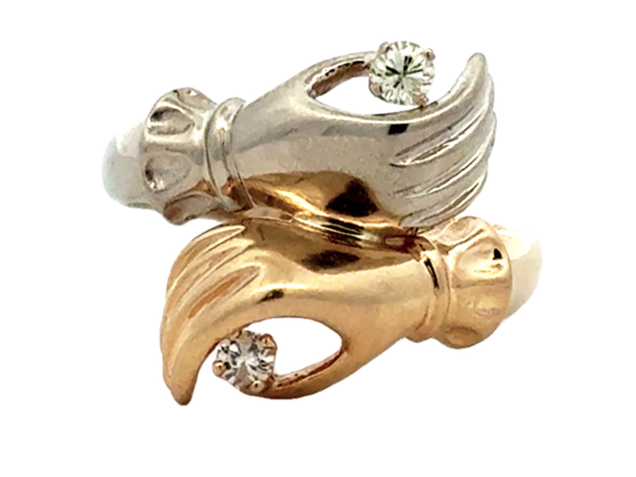 Yellow and White Gold Hands Holding Diamonds Ring 14k Gold