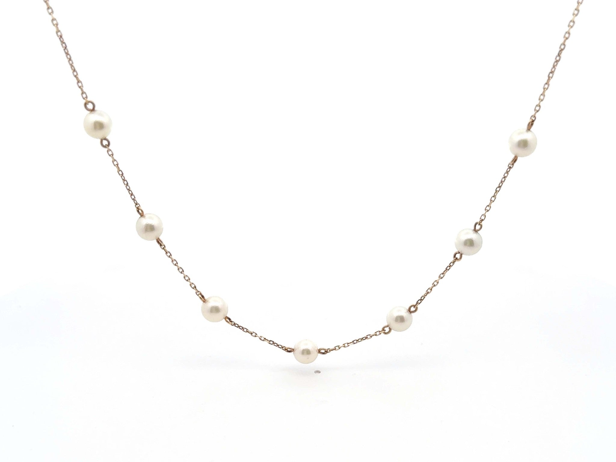 7 Pearl Chain Necklace 18K Yellow Gold