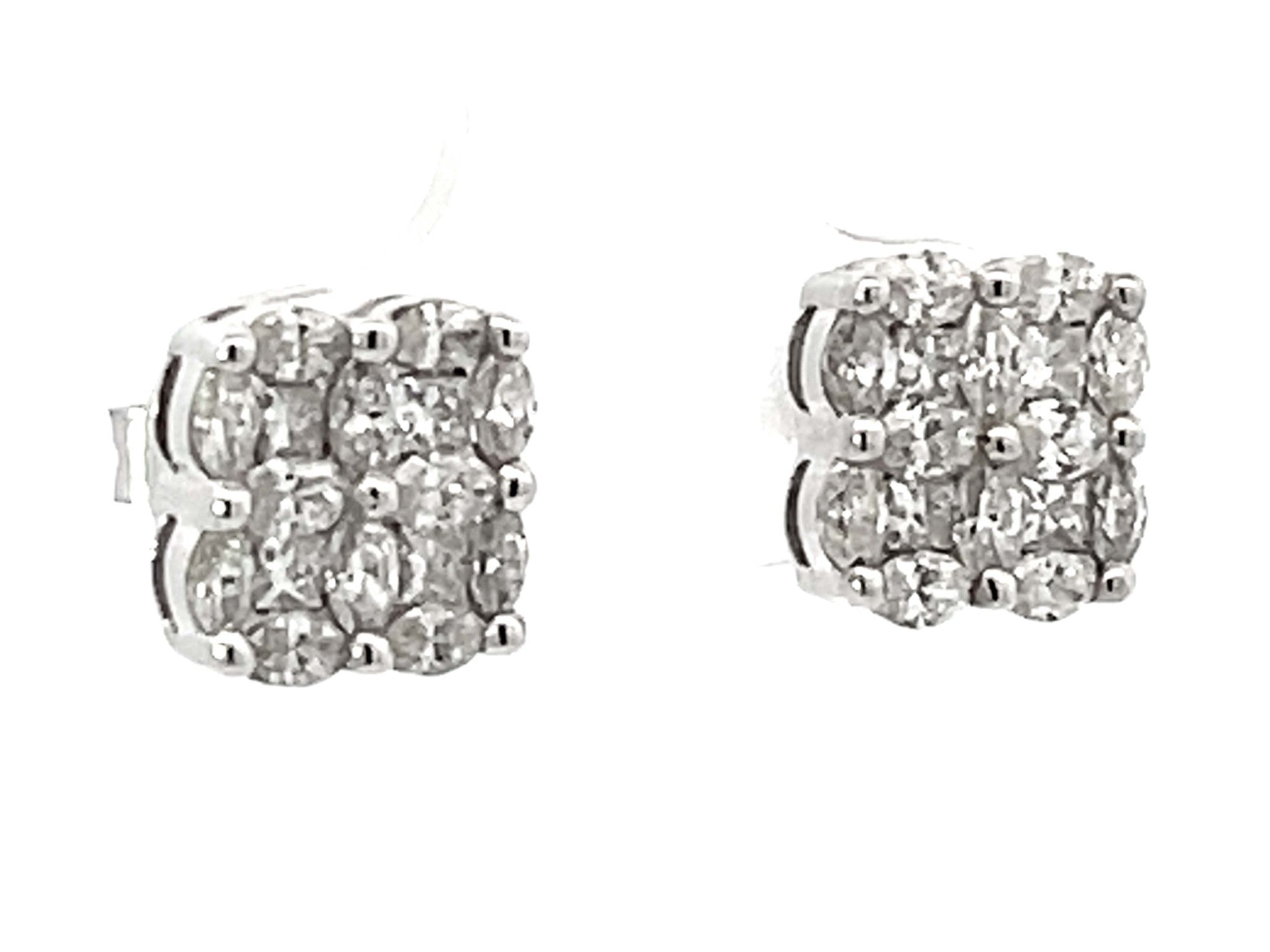 Marquise and Princess Cut Diamond Stud Earrings 18k White Gold