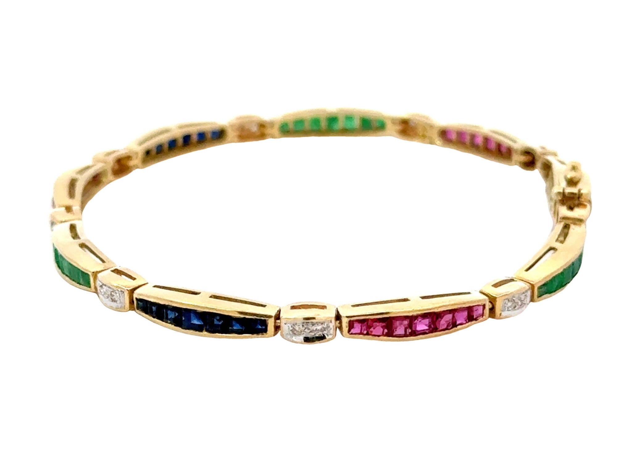 14k Yellow Gold Ruby Emerald Sapphire Diamond Tennis Bracelet