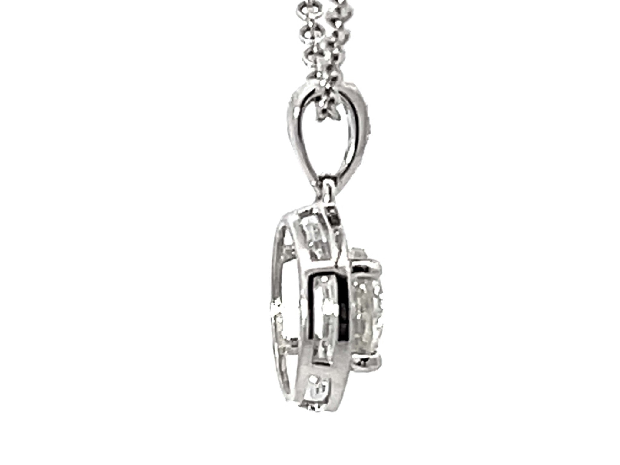 1.15 Carat Center Diamond Halo Pendant Necklace Solid White Gold