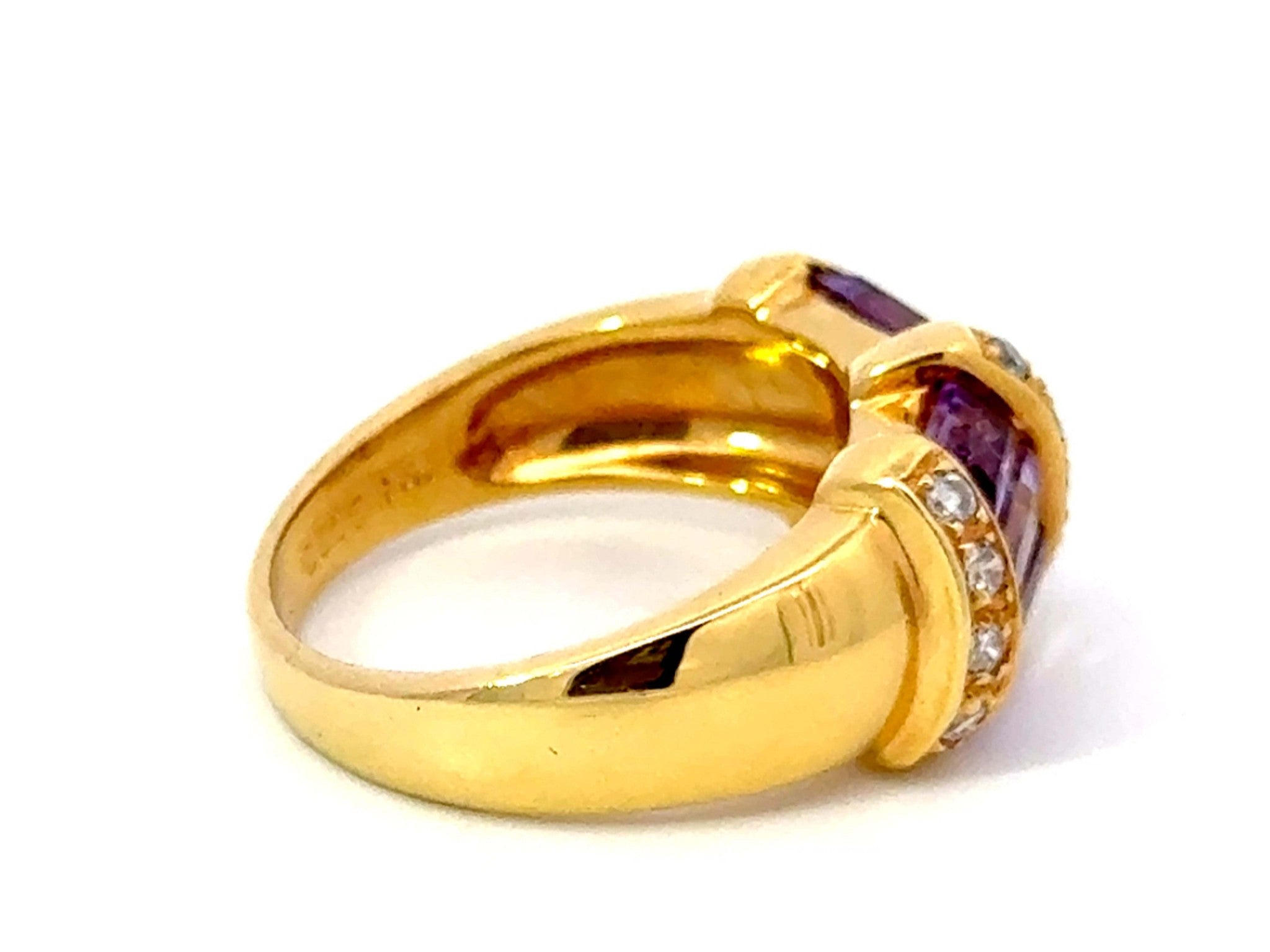 Amethyst Diamond Band Ring 18k Yellow Gold