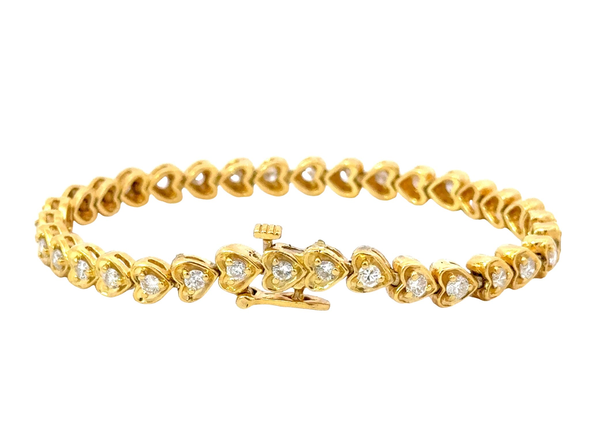 18k Yellow Gold Diamond Heart Tennis Bracelet