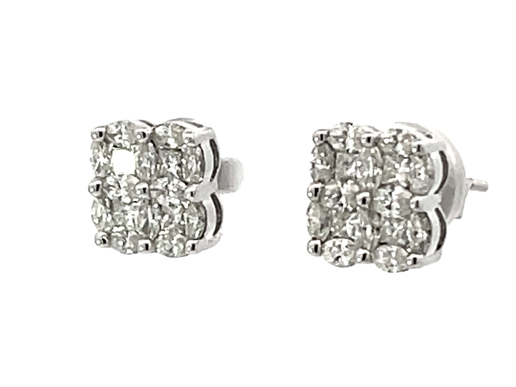 Marquise and Princess Cut Diamond Stud Earrings 18k White Gold