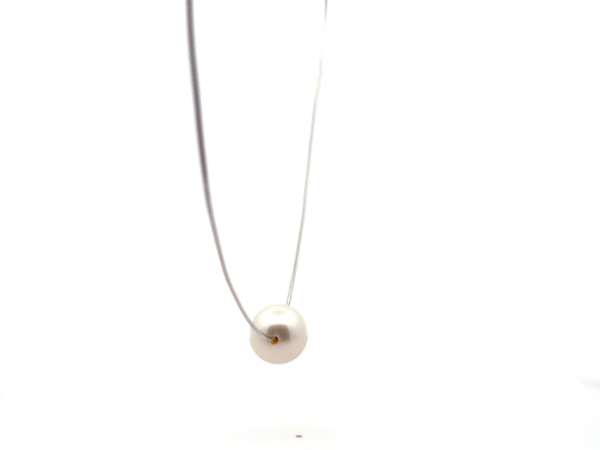 Single Large Pearl Omega Chain Necklace 14K White Gold