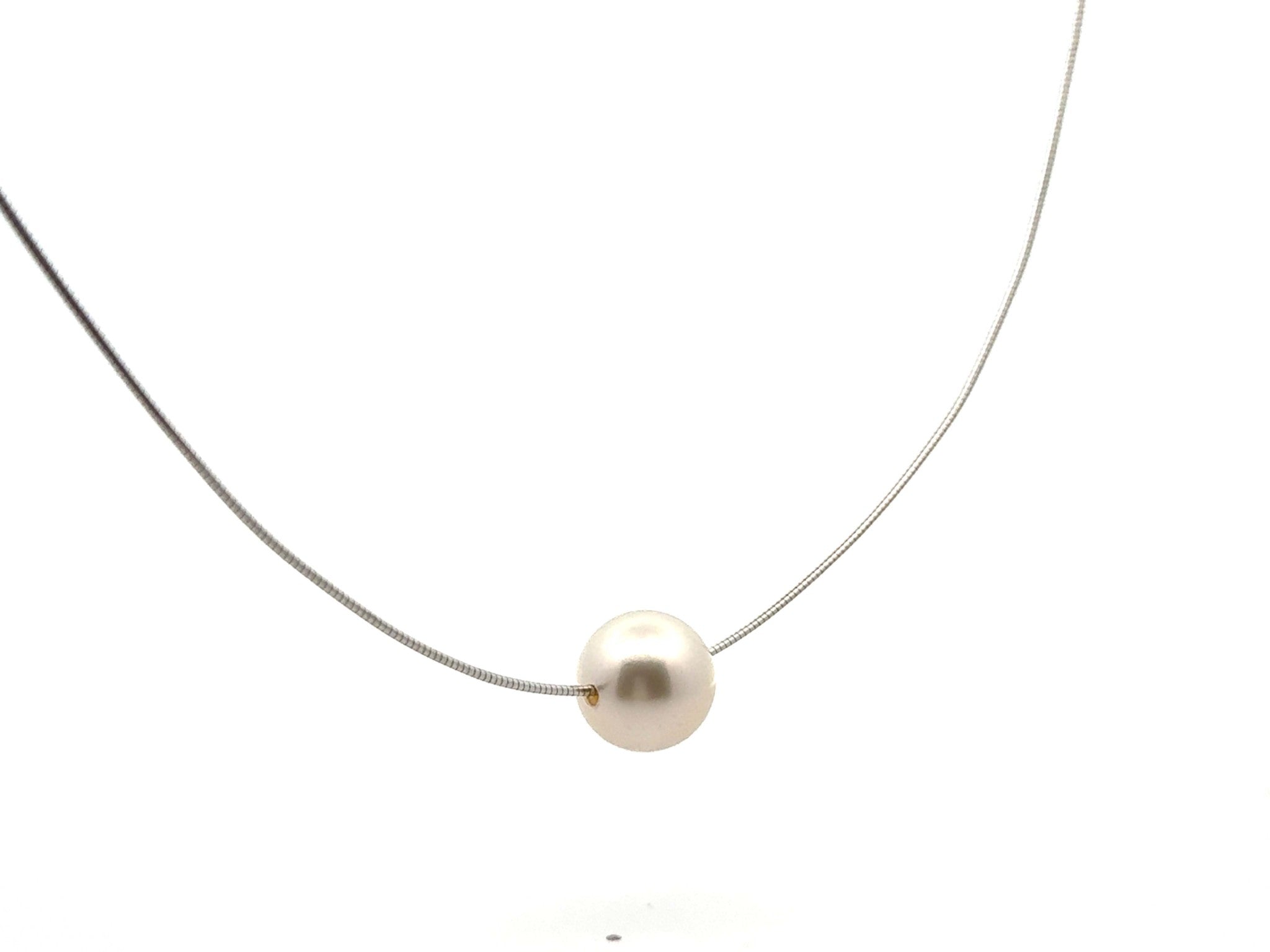 Single Large Pearl Omega Chain Necklace 14K White Gold