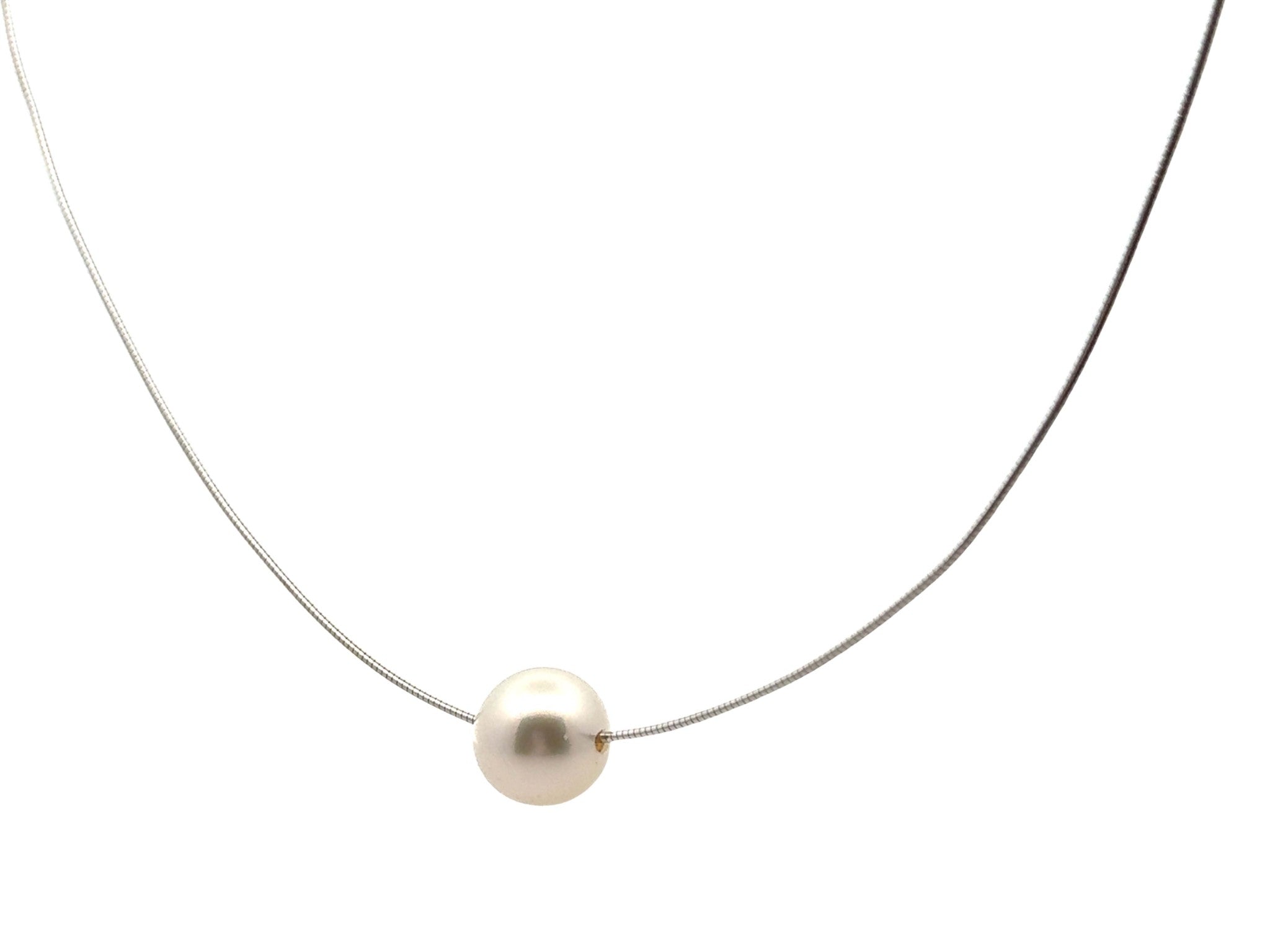 Single Large Pearl Omega Chain Necklace 14K White Gold