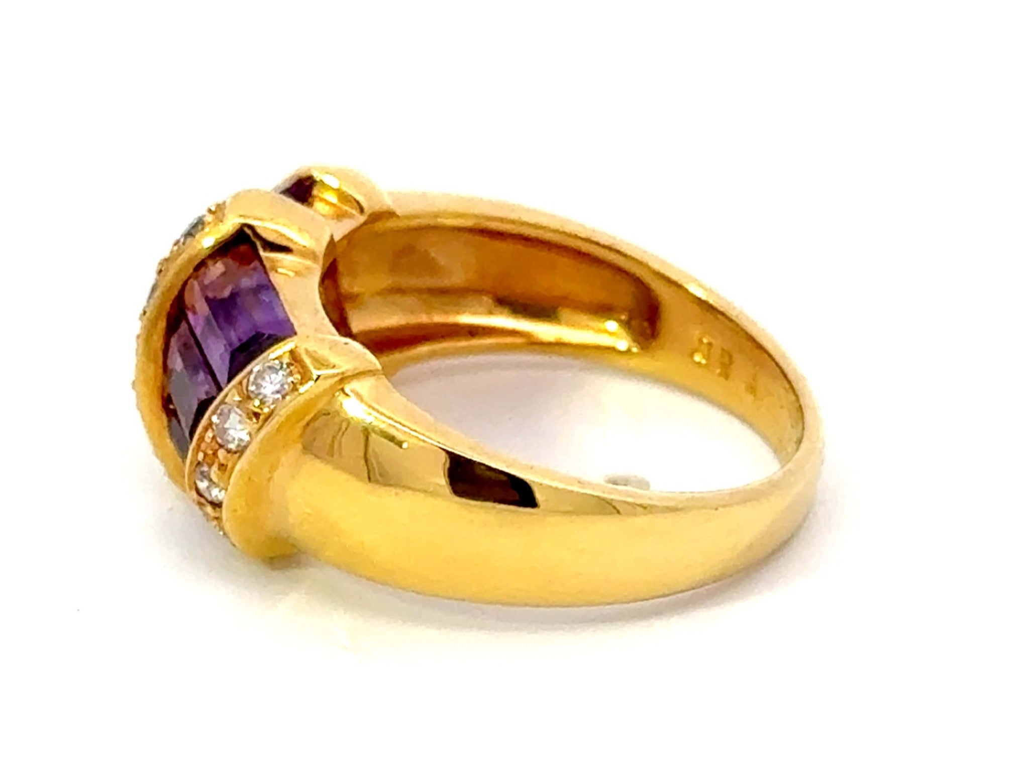 Amethyst Diamond Band Ring 18k Yellow Gold