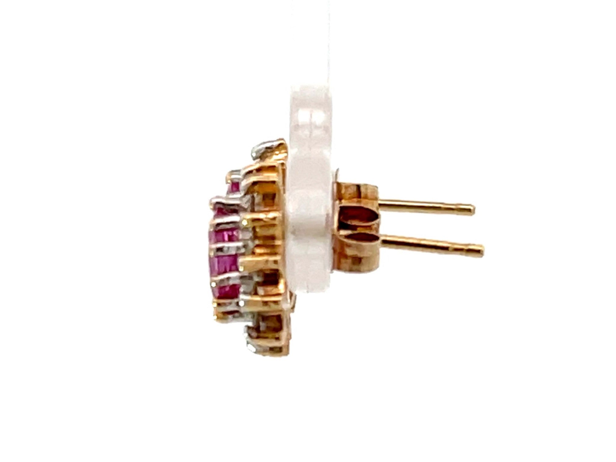 Pink Sapphire Diamond Halo Earrings 14K Gold