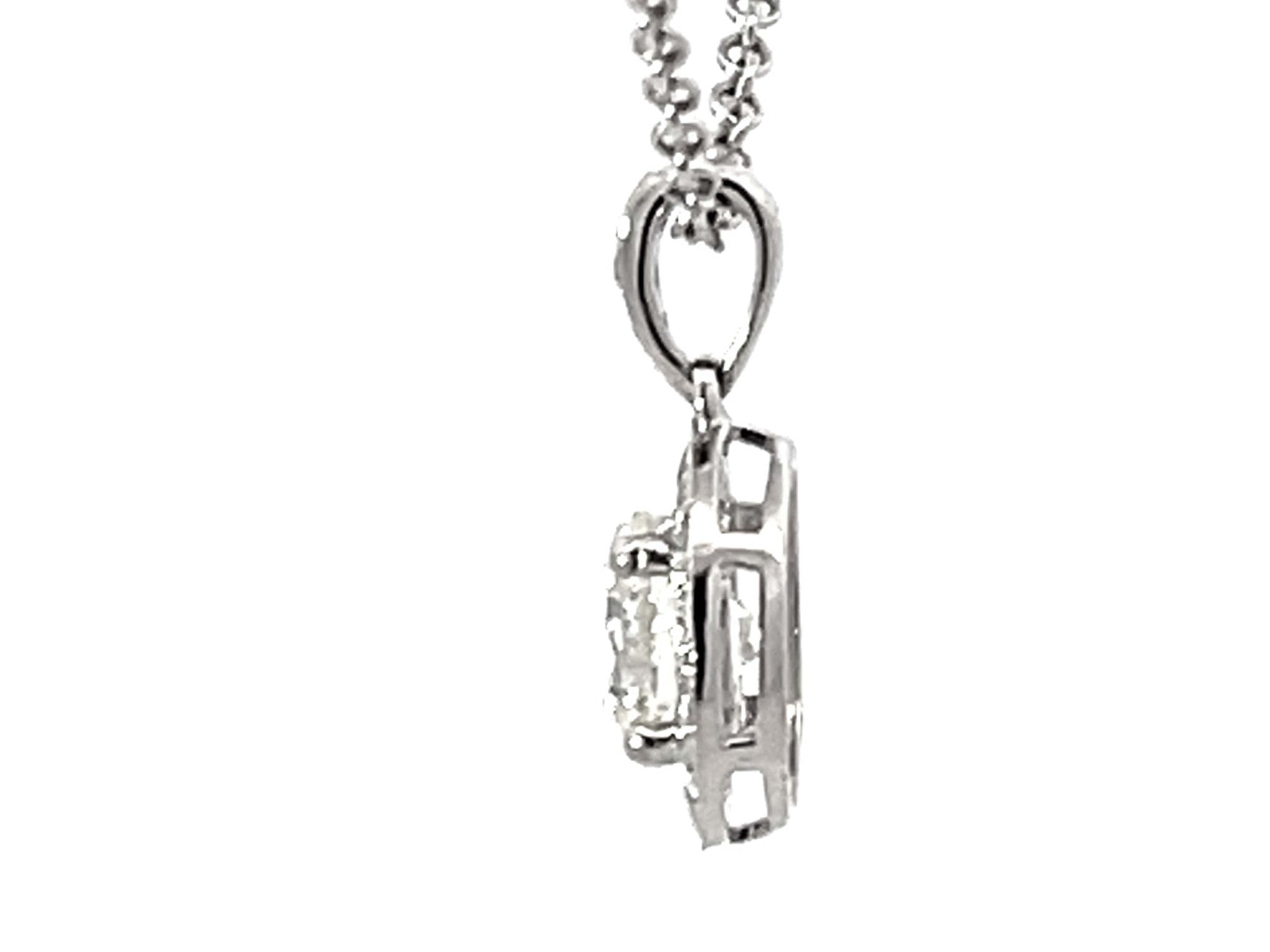 1.15 Carat Center Diamond Halo Pendant Necklace Solid White Gold