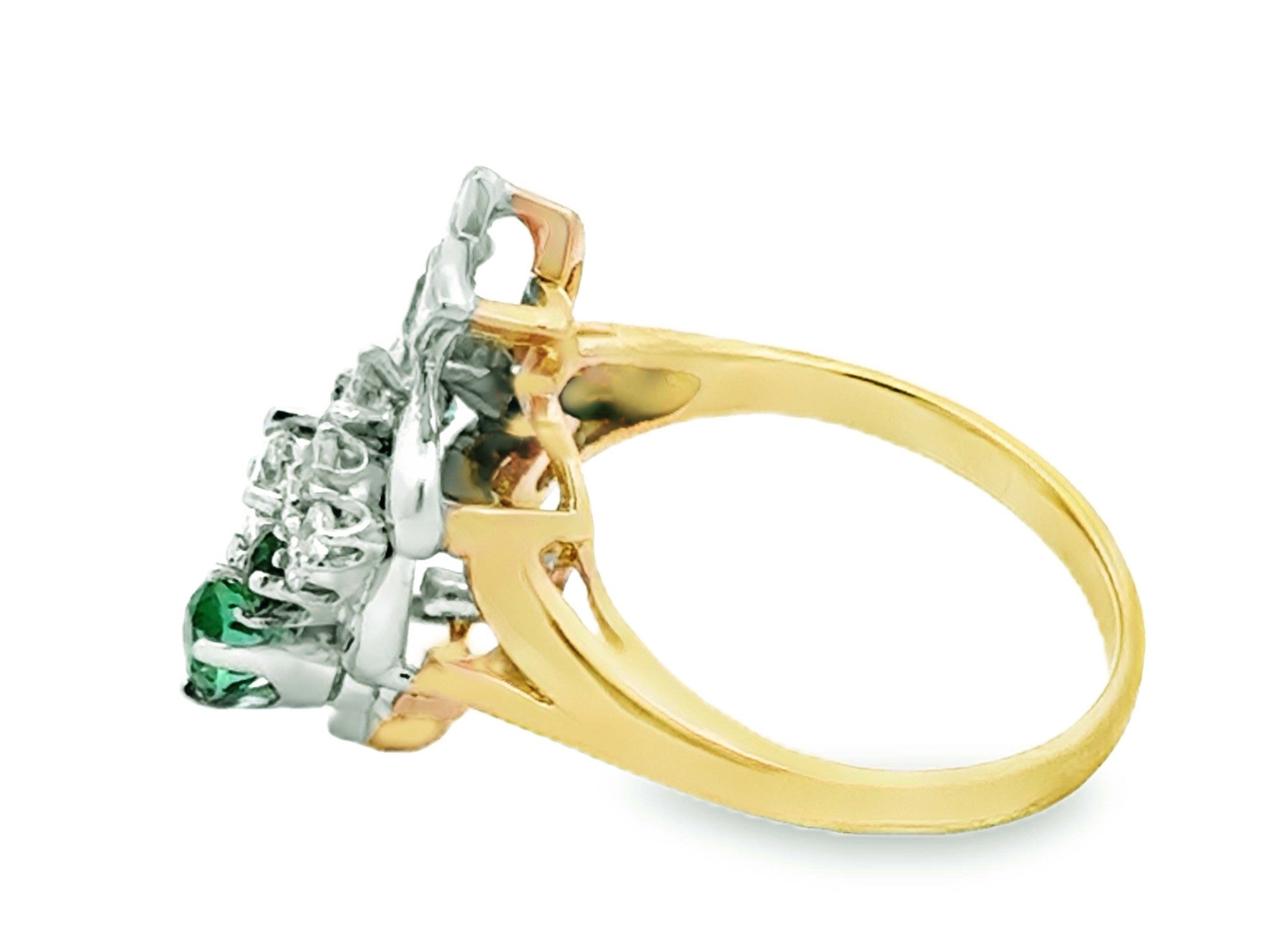 Diamond and Emerald Cluster Cocktail Ring 18k White and Yellow Gold