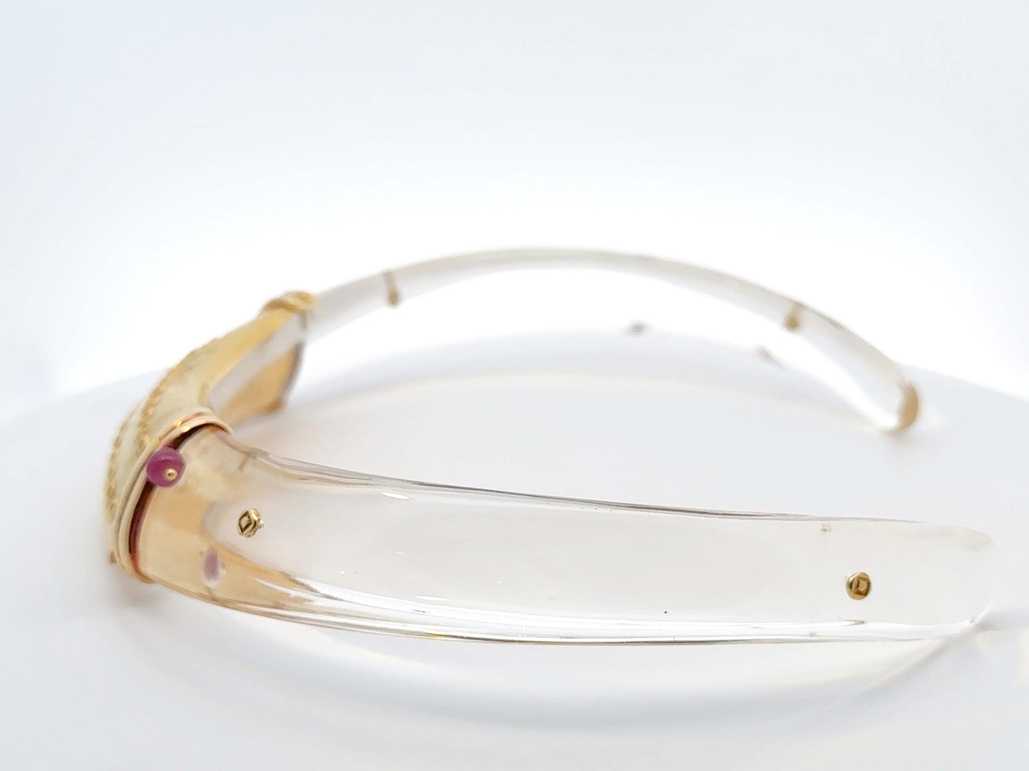 Clear Acrylic Hinge Collar Necklace 22k Yellow Gold and Rubies