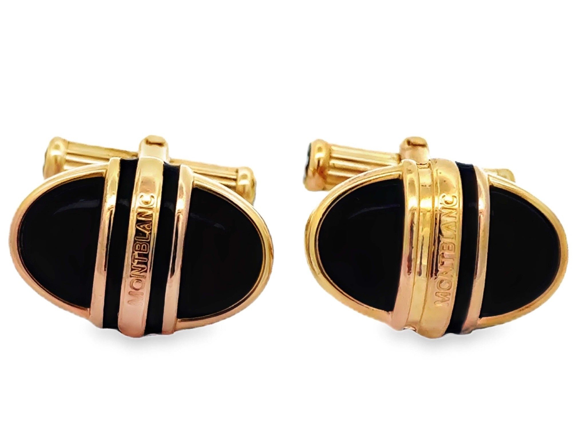 Mont Blanc Onyx Gold Plated Cuff Links