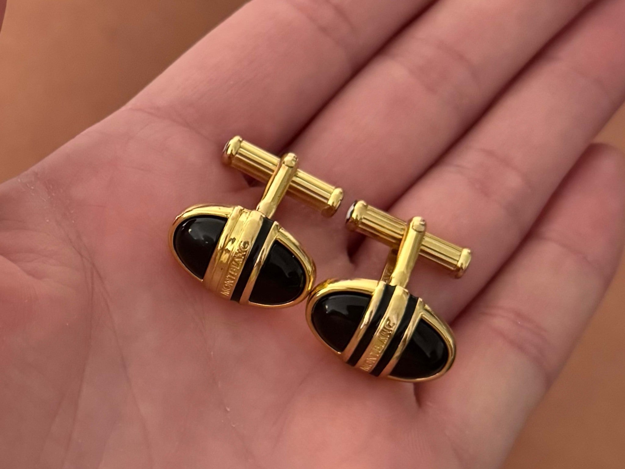 Mont Blanc Onyx Gold Plated Cuff Links