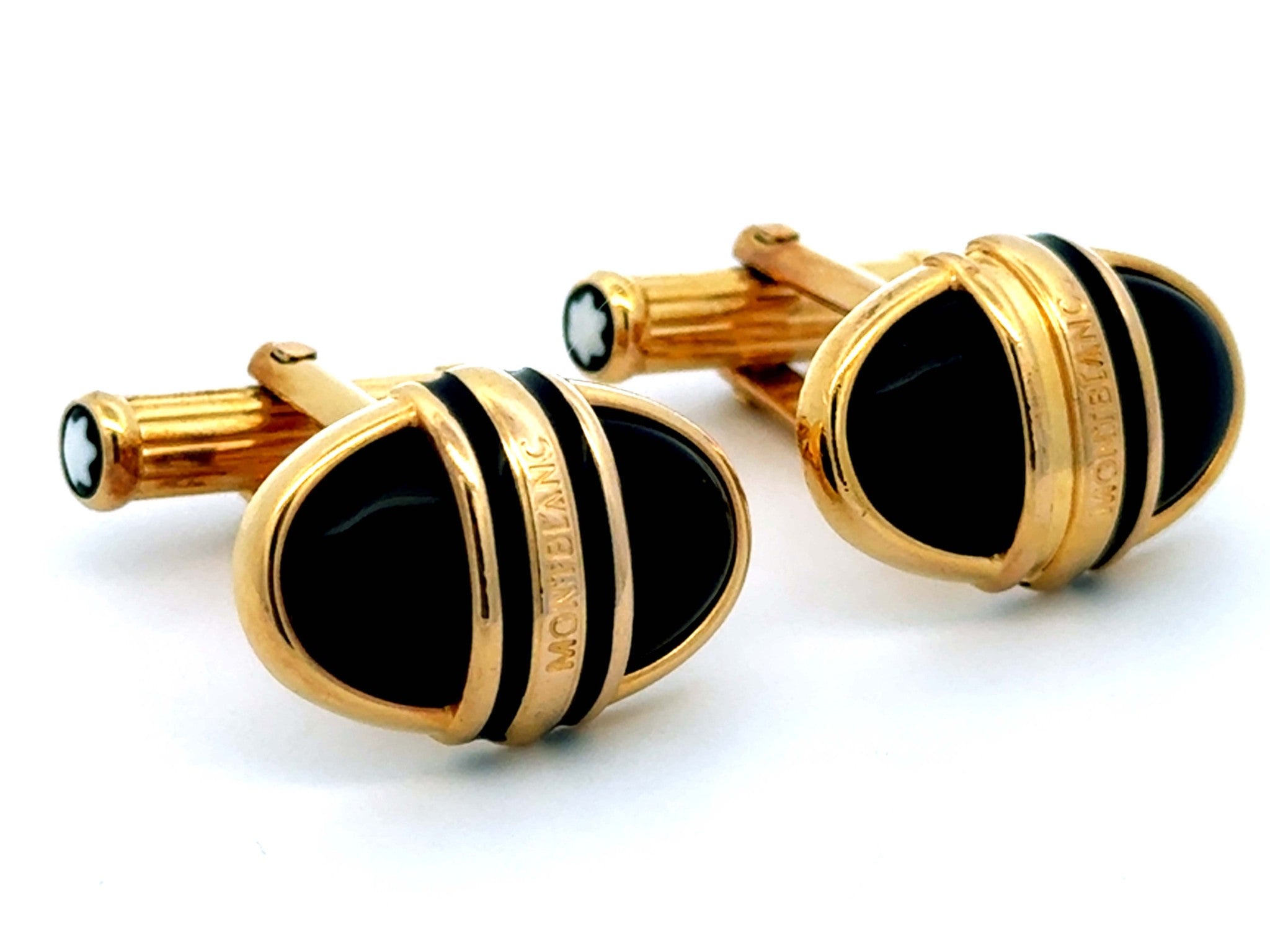 Mont Blanc Onyx Gold Plated Cuff Links