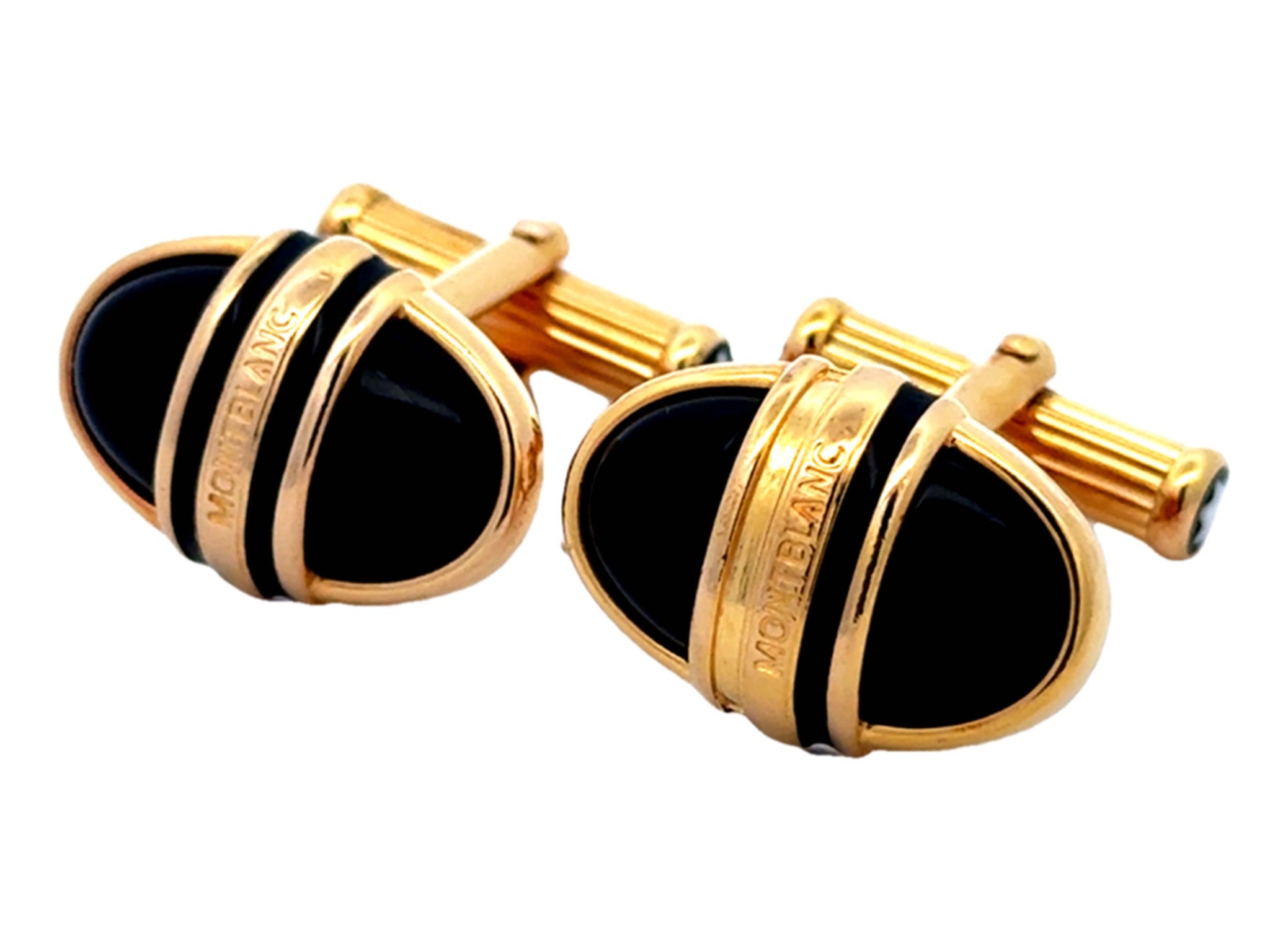 Mont Blanc Onyx Gold Plated Cuff Links