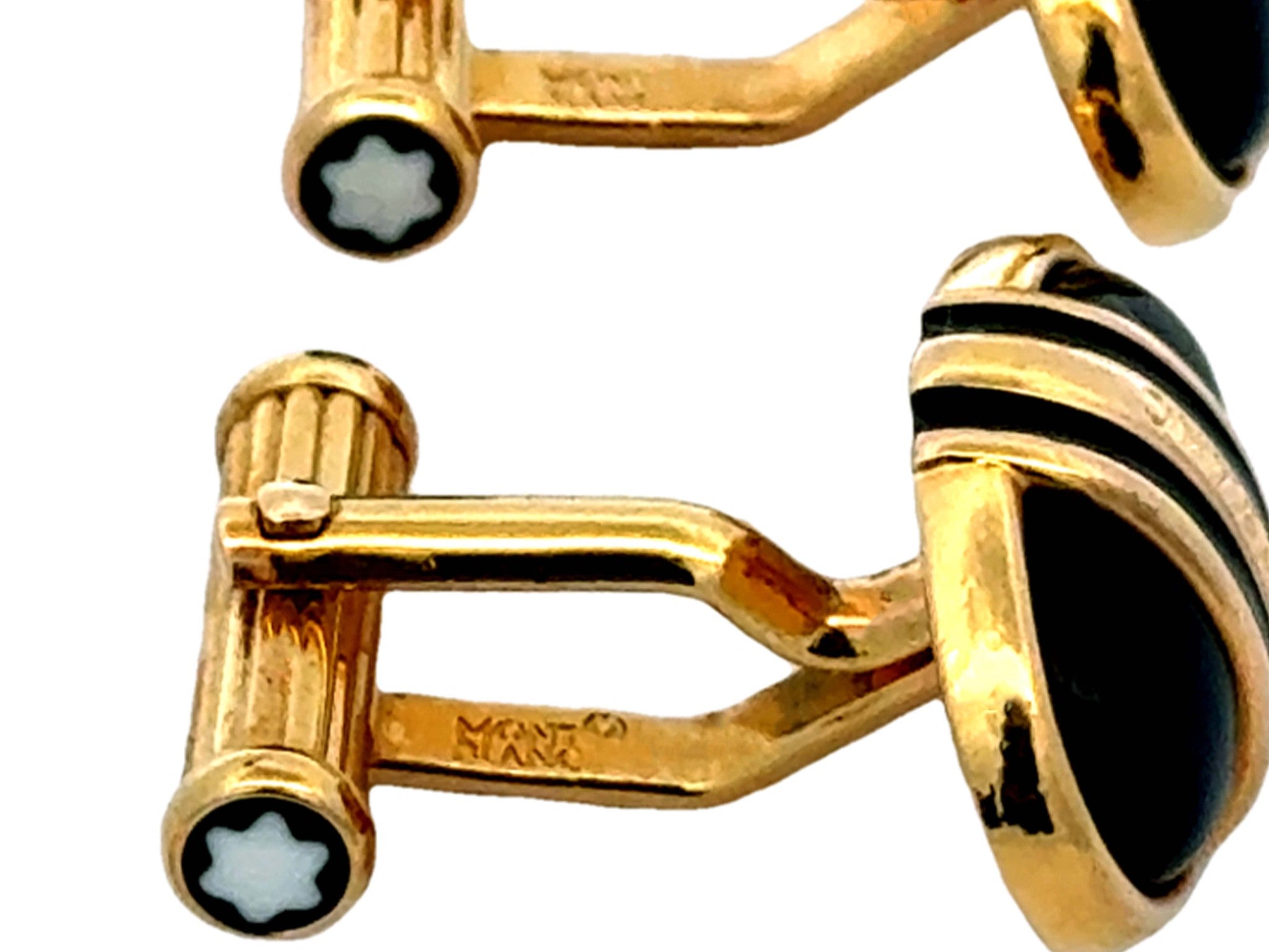 Mont Blanc Onyx Gold Plated Cuff Links