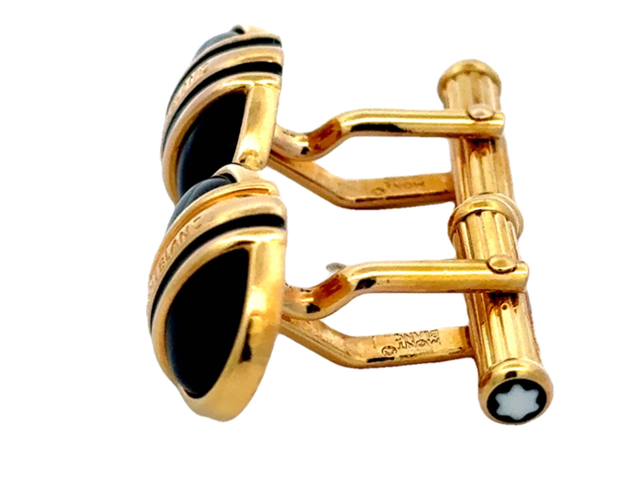 Mont Blanc Onyx Gold Plated Cuff Links