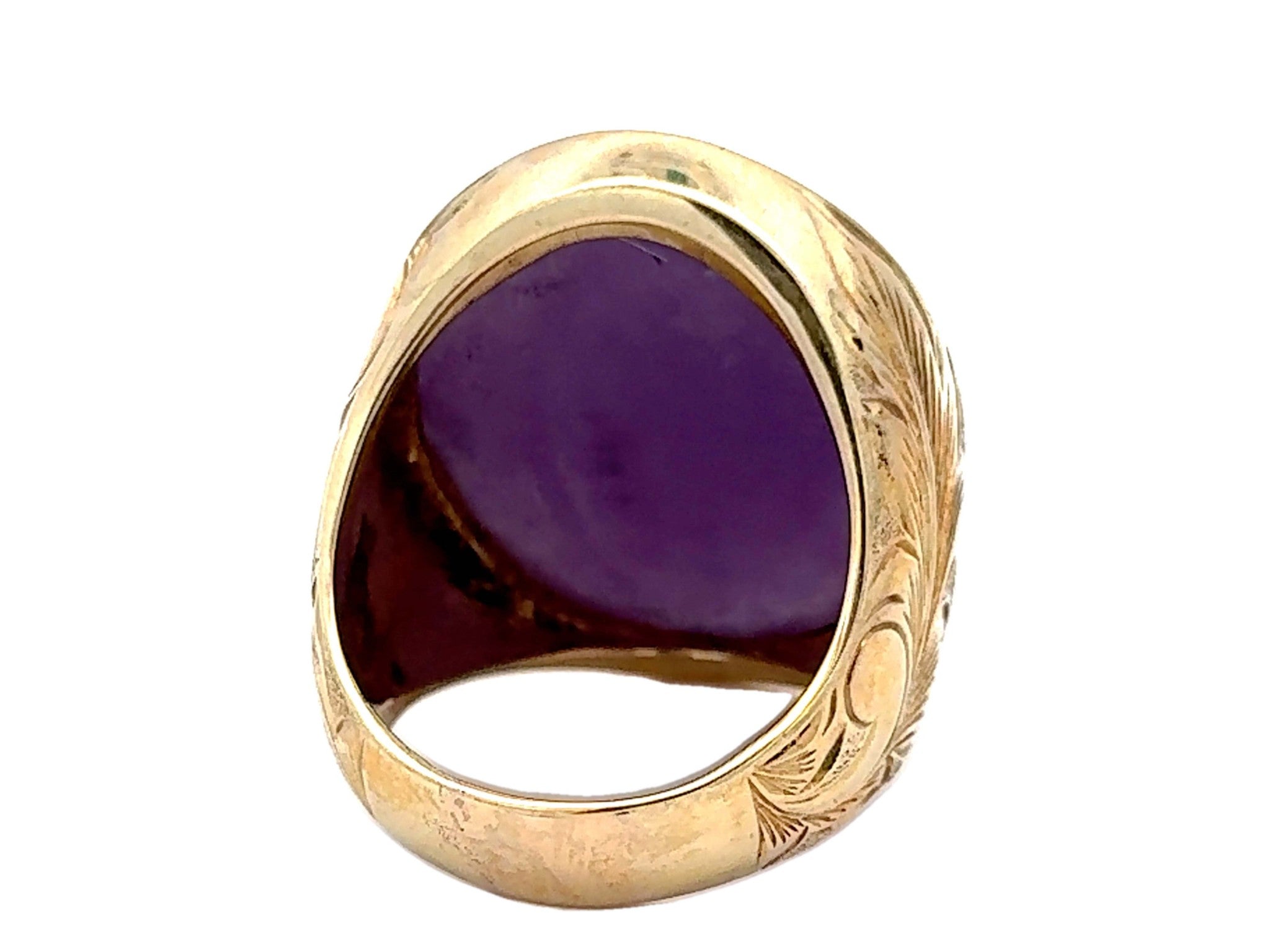 90 Carat Mens Purple Jade Cabochon Ring 14k Yellow Gold