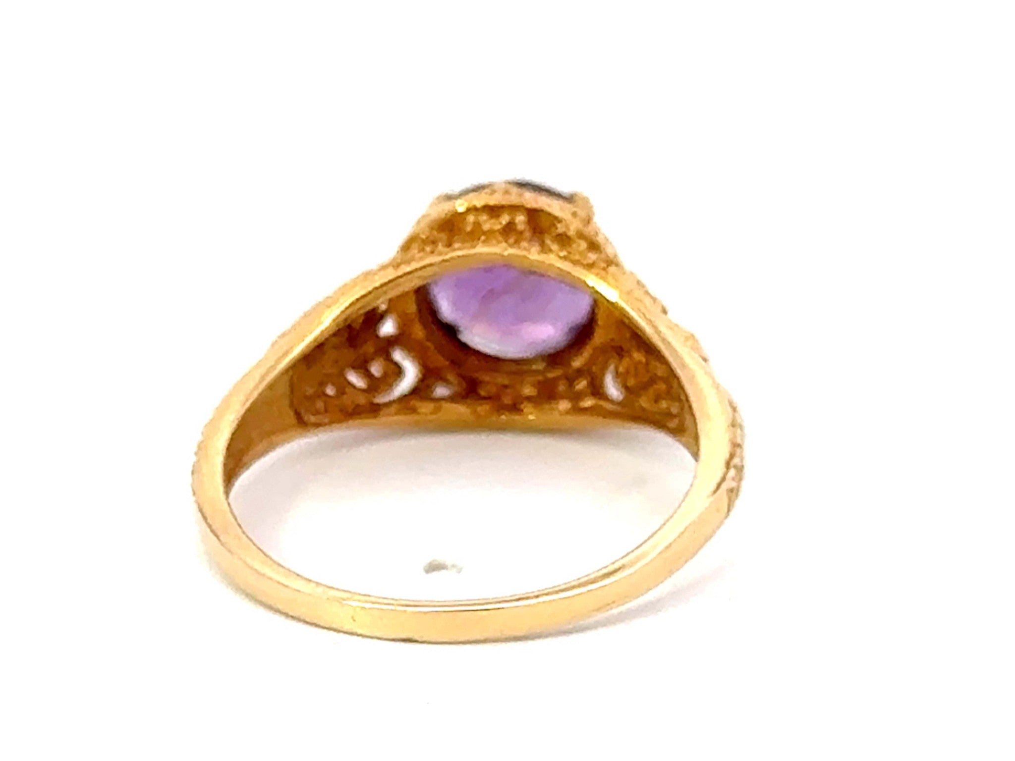 Round Purple Amethyst Filigree Ring 14k Yellow Gold