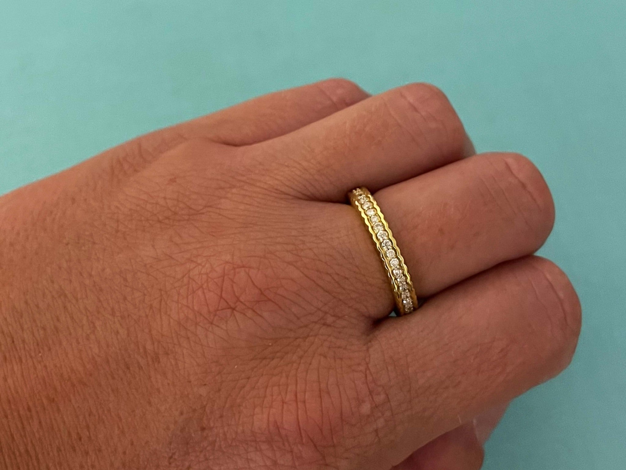 Eternity Brilliant Cut Diamond Band Stackable Ring Solid 18k Yellow Gold