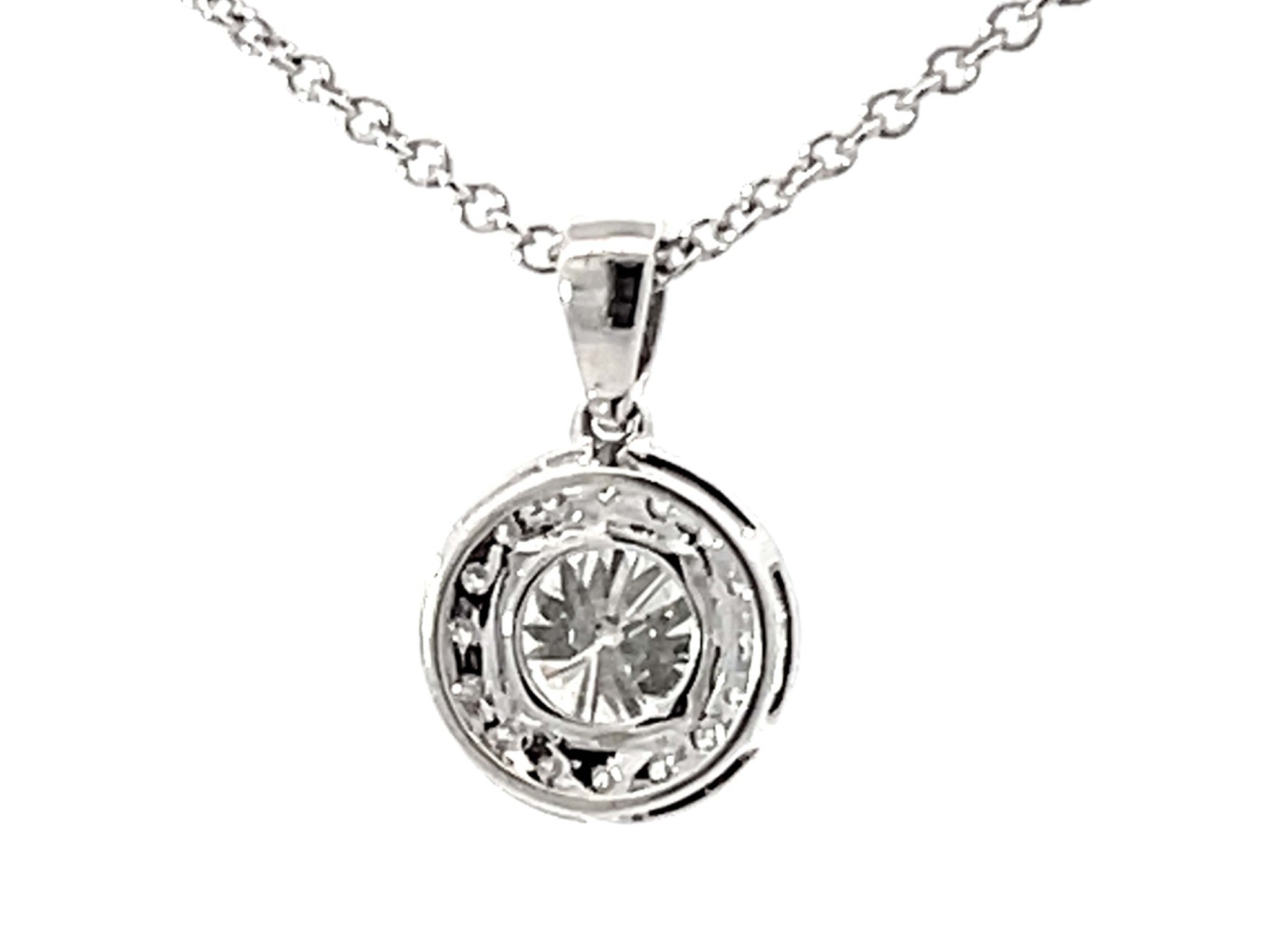 1.15 Carat Center Diamond Halo Pendant Necklace Solid White Gold